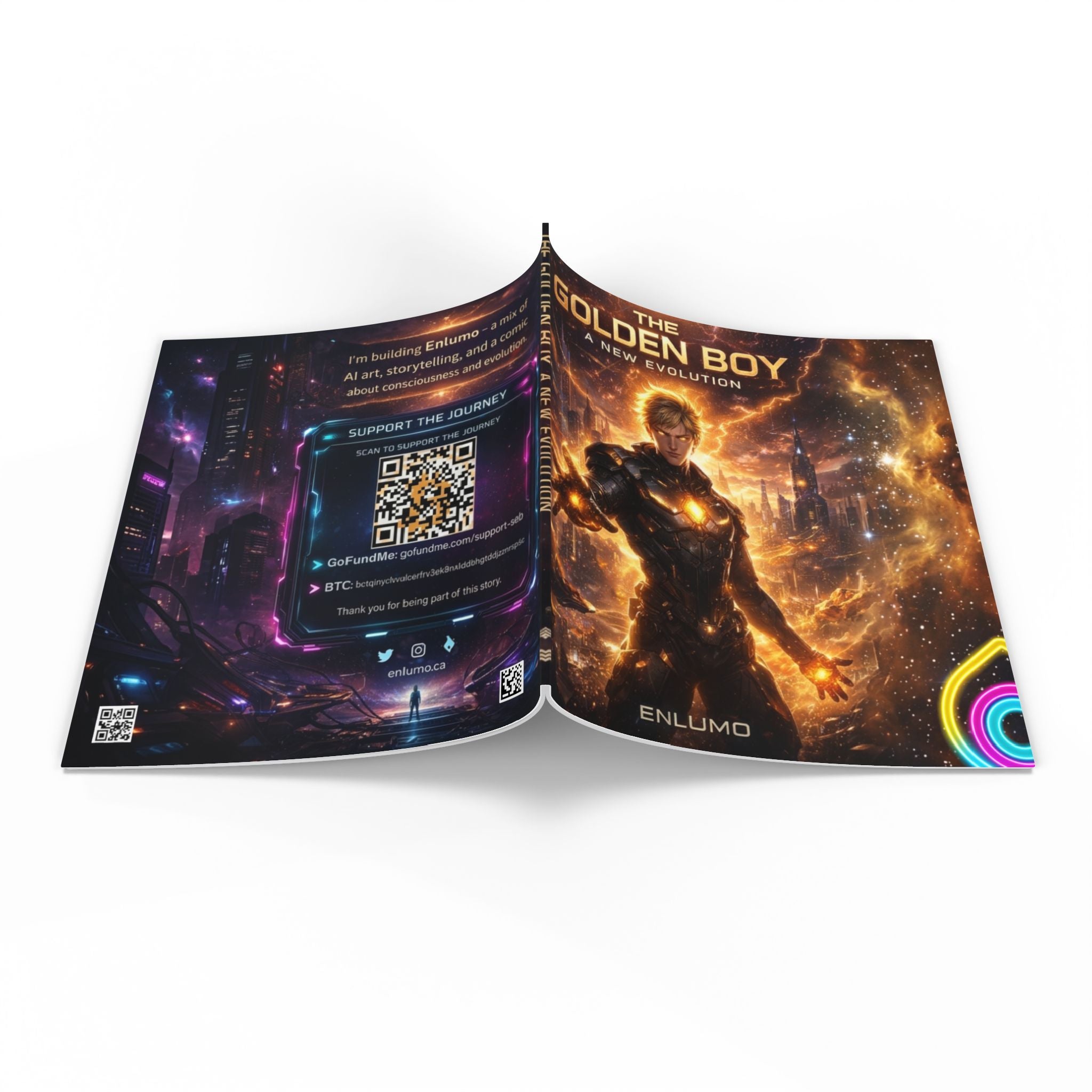 The Golden Boy: A New Evolution – Cyberpunk Comic Art Print | Futuristic Neon Story Book