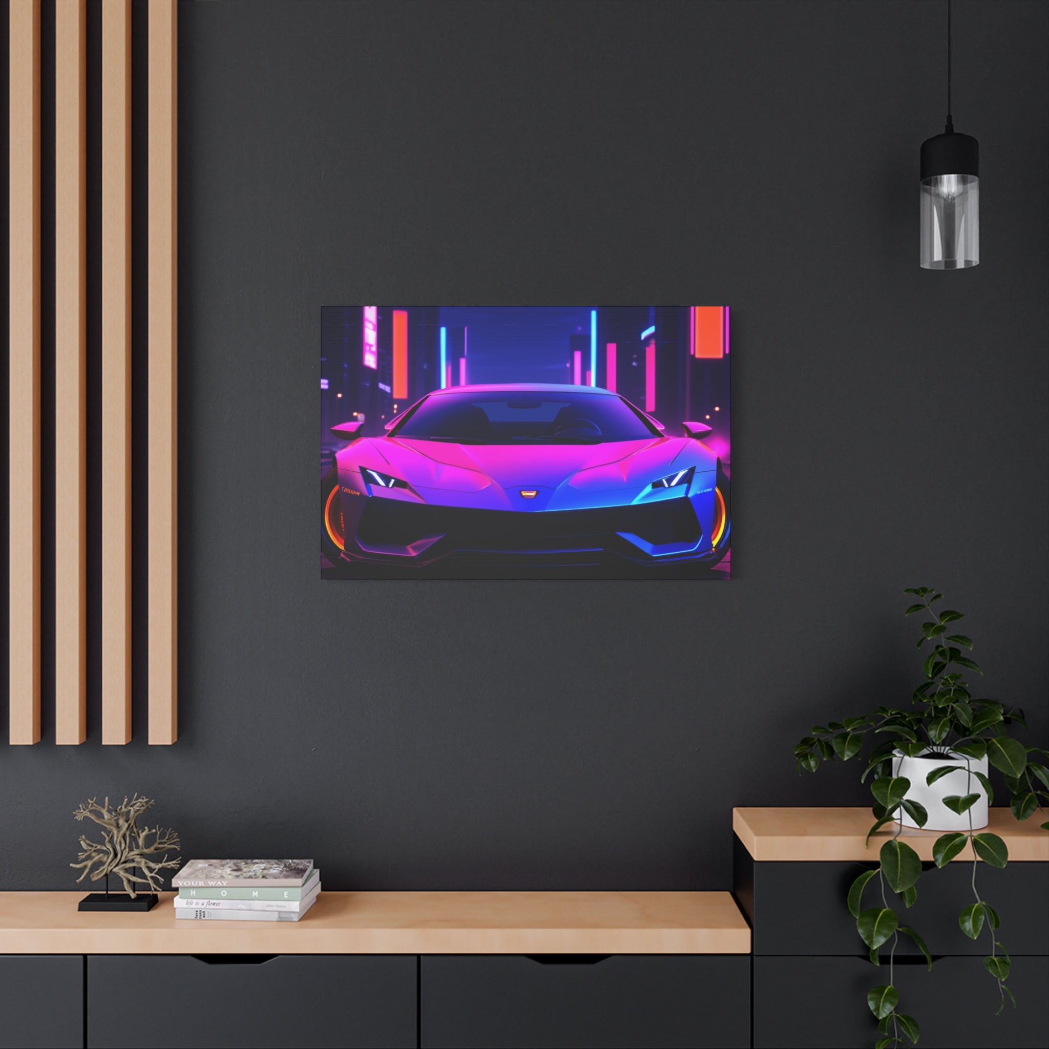 Retro Futuristic Neon Supercar — Wall Art Canvas