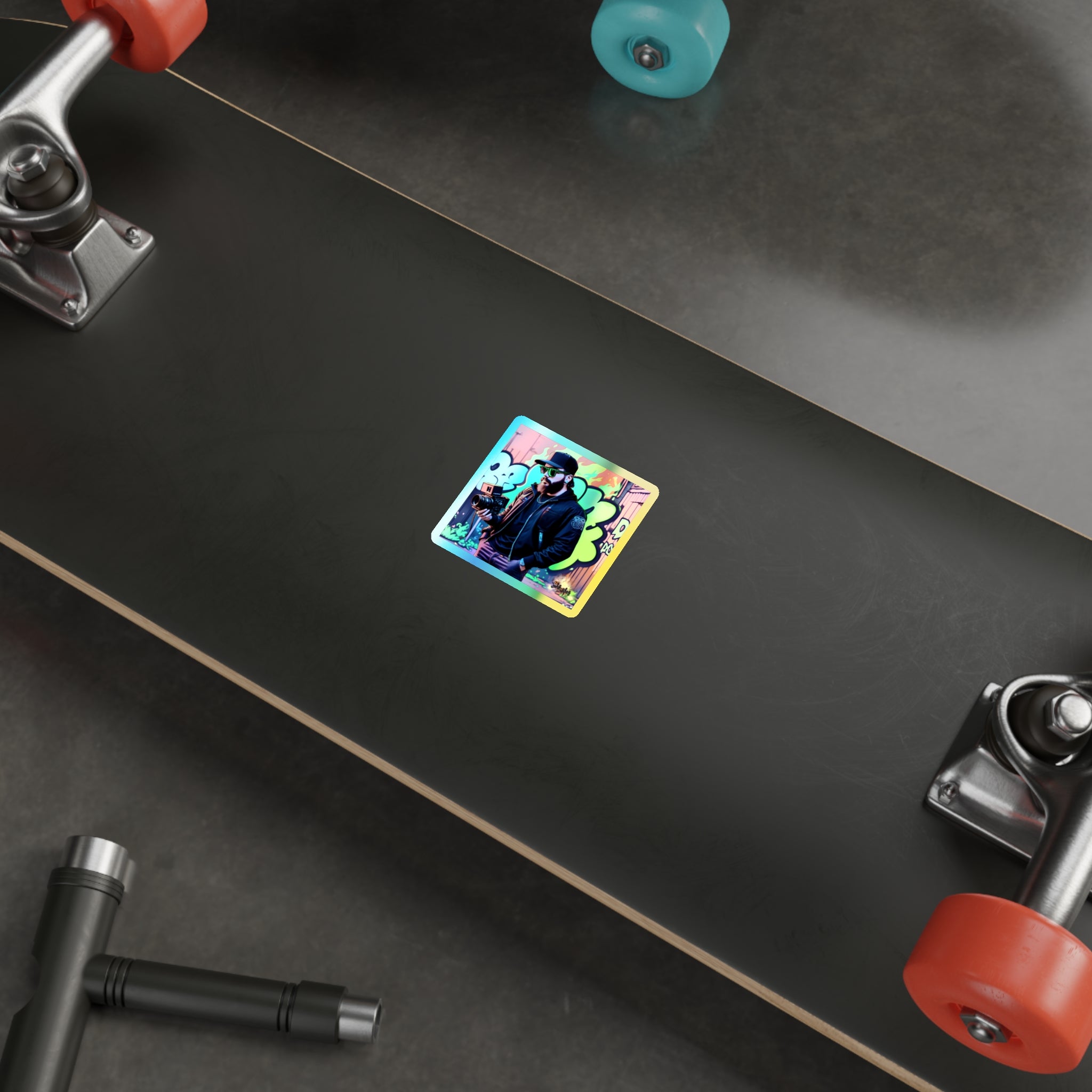 Holographic Graffiti Photographer Sticker — Die-Cut Iridescent Vinyl