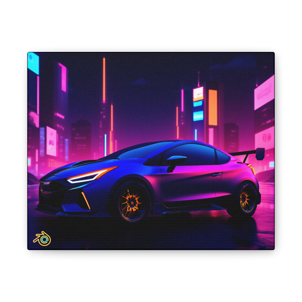 Neon City Sports Car Canvas Print — Retro Futuristic Wall Art