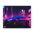 Neon City Sports Car Canvas Print — Retro Futuristic Wall Art