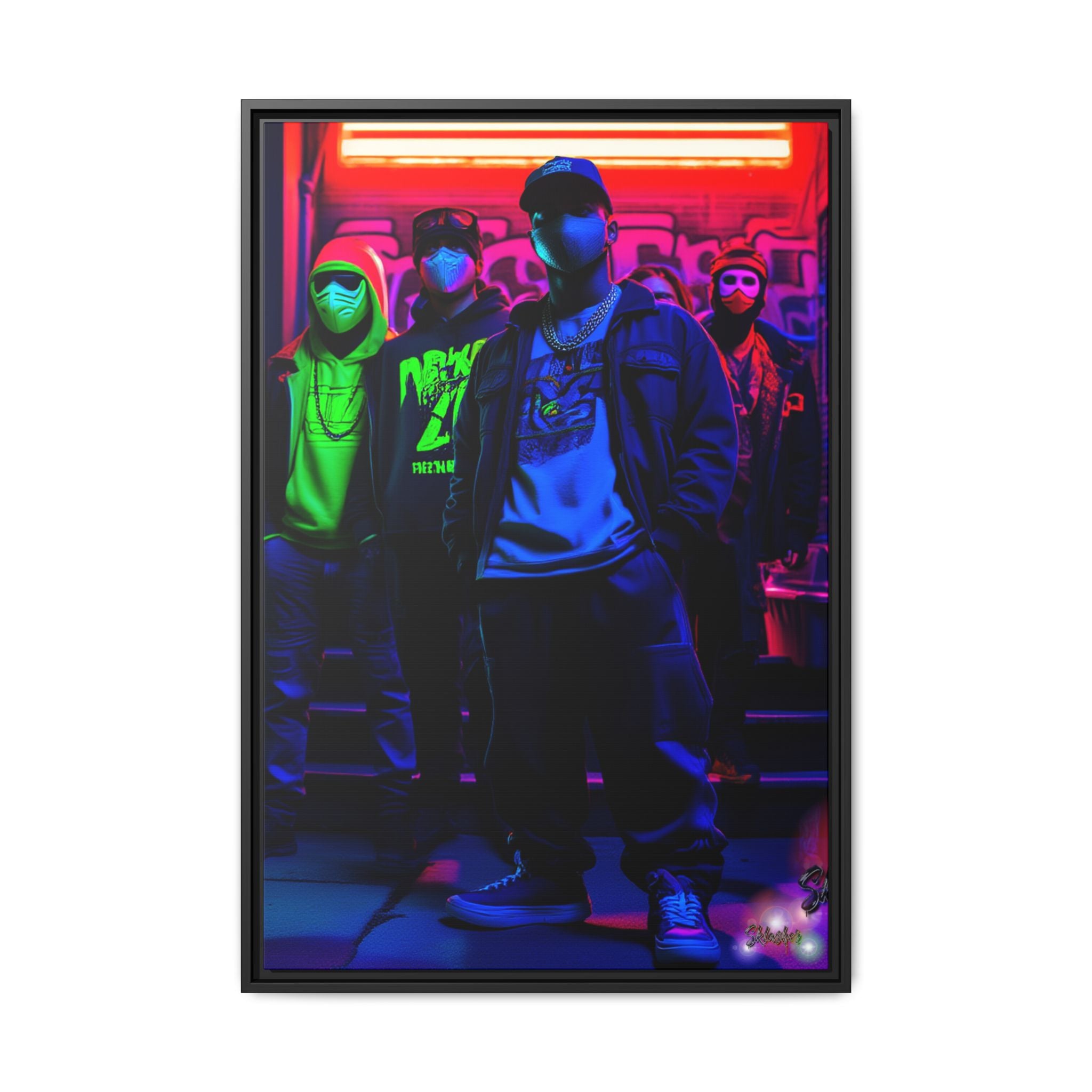 Cyberpunk Street Crew Framed Matte Canvas — Wall Art