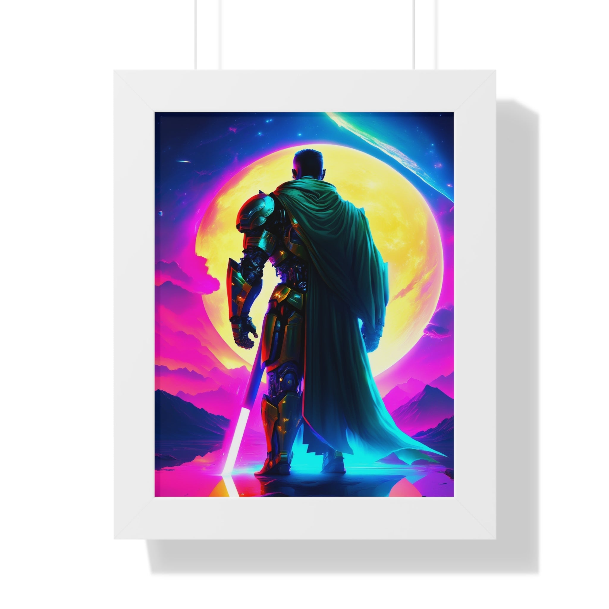 Framed Poster — Neon Sci‑Fi Knight Artwork (Vertical)