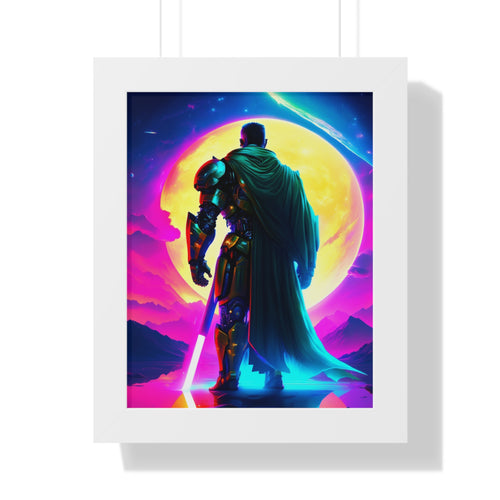 Framed Poster — Neon Sci‑Fi Knight Artwork (Vertical)