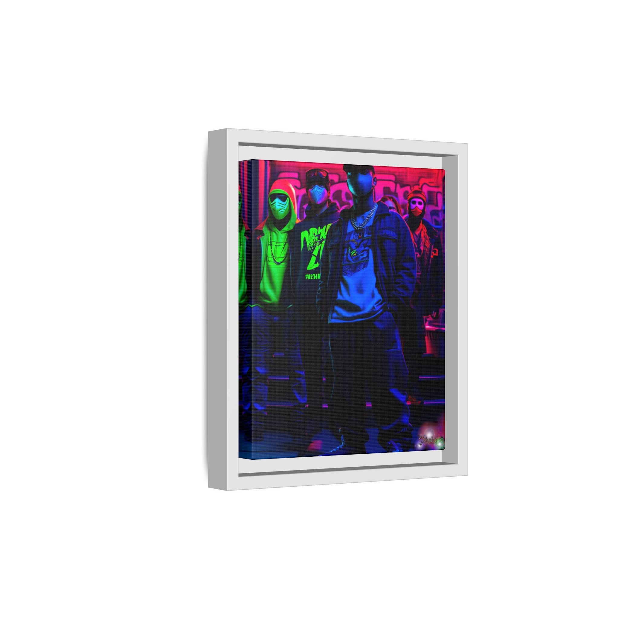 Cyberpunk Street Crew Framed Matte Canvas — Wall Art