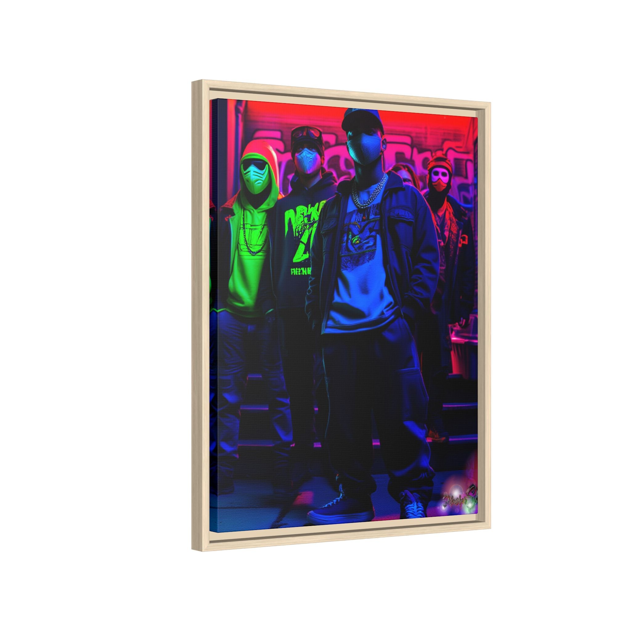 Cyberpunk Street Crew Framed Matte Canvas — Wall Art