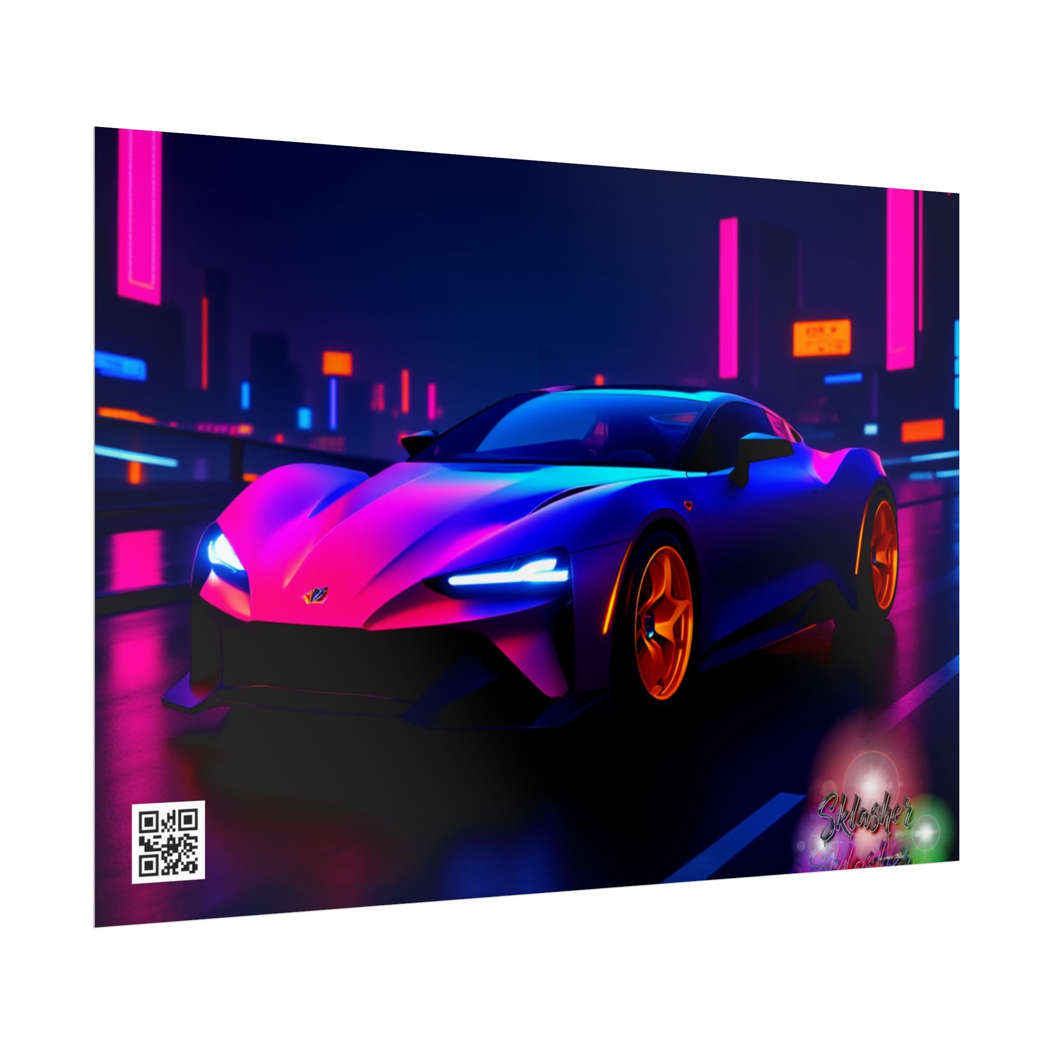 Futuristic Retro Supercar Poster — Vibrant Neon Wall Art