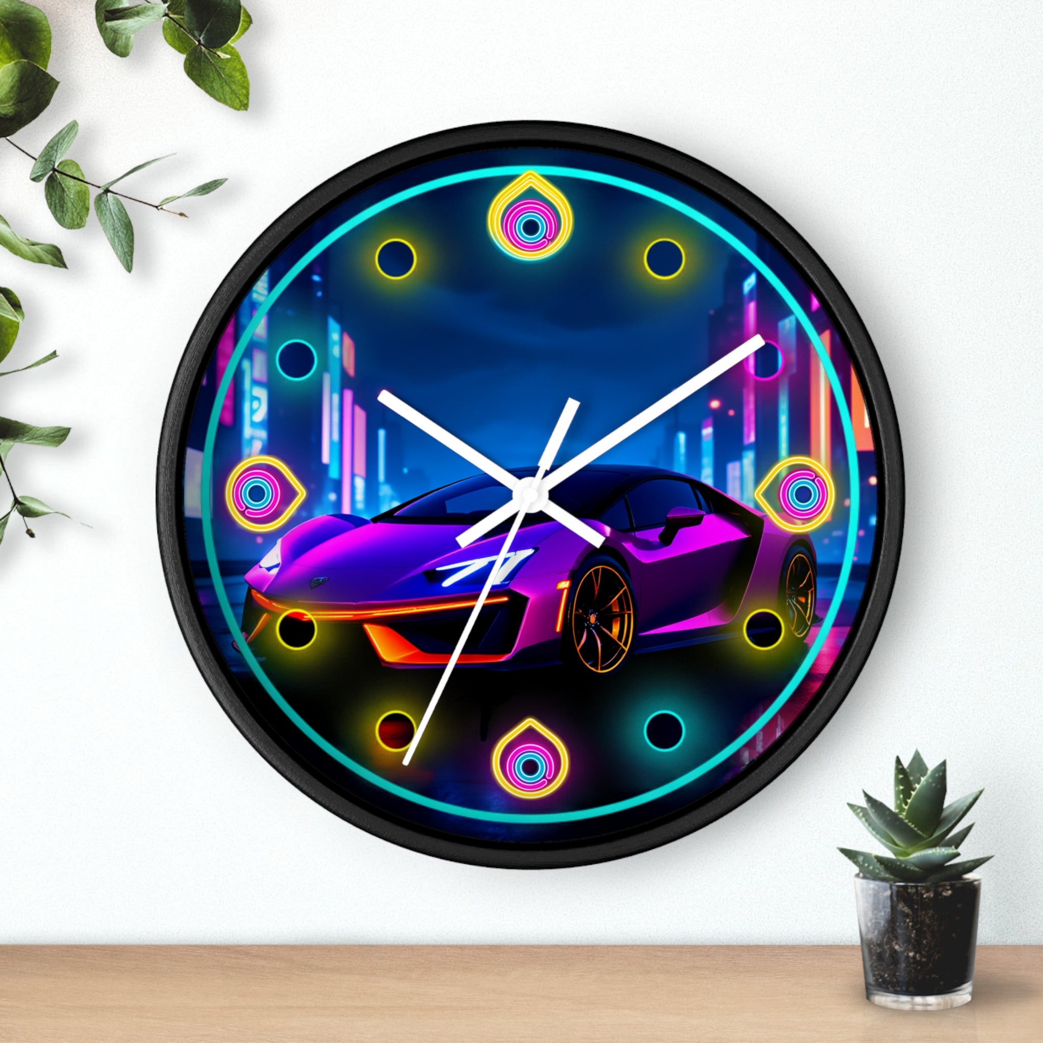 Futuristic Neon Light Supercar — Retro Wall Clock Decor
