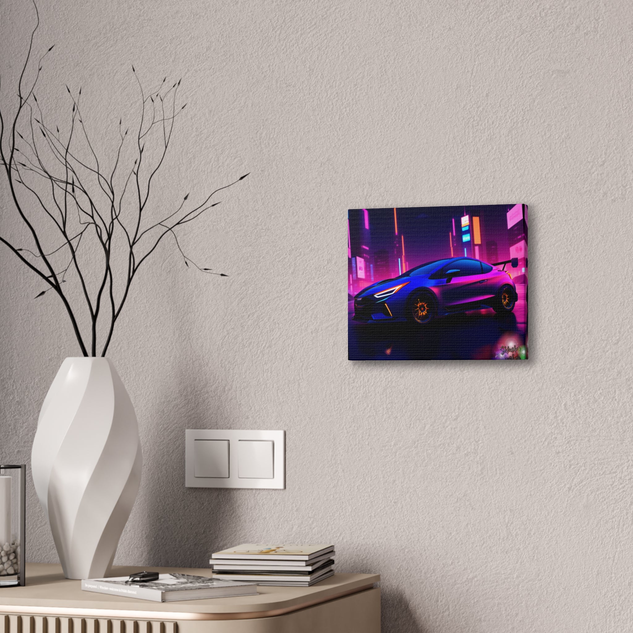 Colorful Retro Futuristic Sports Car — Stretched Canvas Wall Art