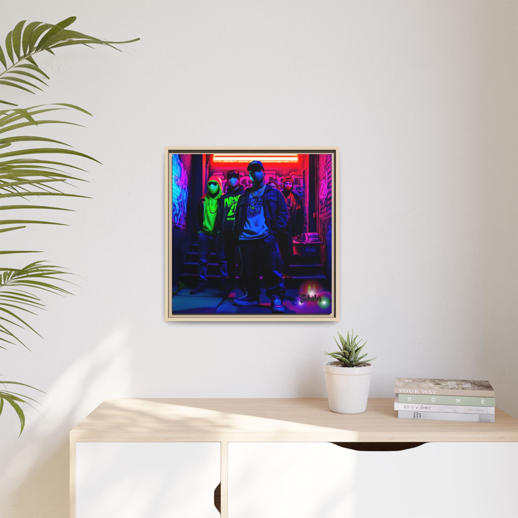 Cyberpunk Street Crew Framed Matte Canvas — Wall Art