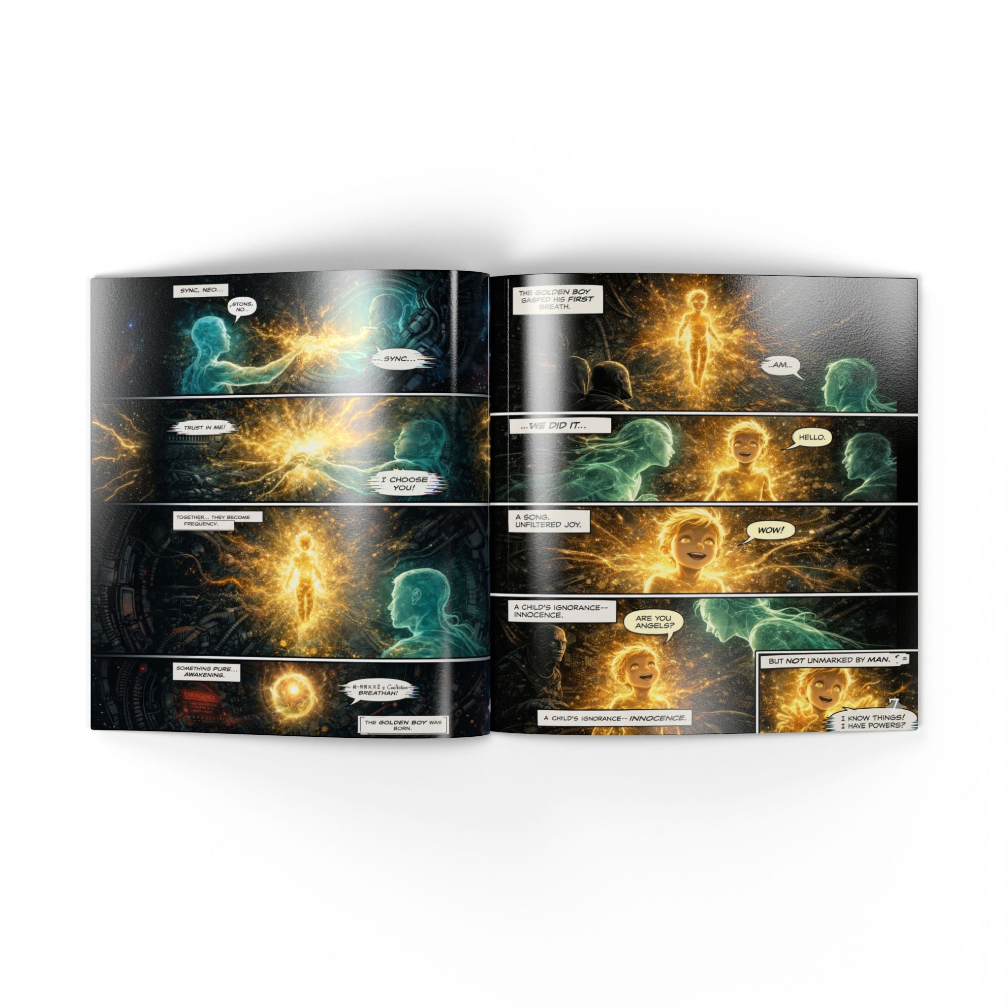The Golden Boy: A New Evolution – Cyberpunk Comic Art Print | Futuristic Neon Story Book