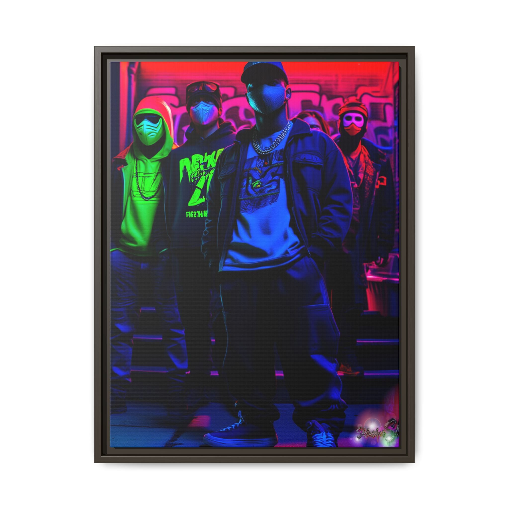 Cyberpunk Street Crew Framed Matte Canvas — Wall Art