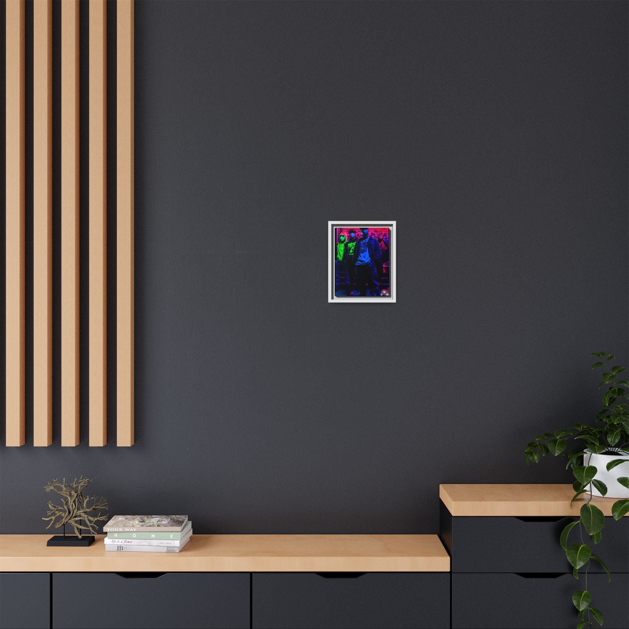 Cyberpunk Street Crew Framed Matte Canvas — Wall Art
