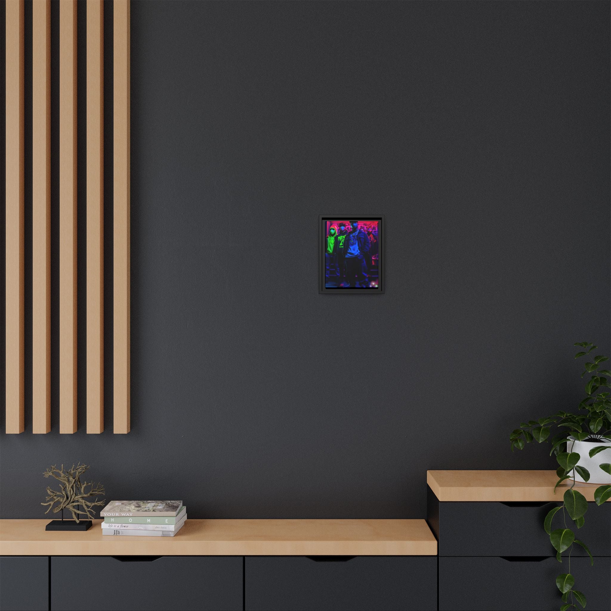 Cyberpunk Street Crew Framed Matte Canvas — Wall Art
