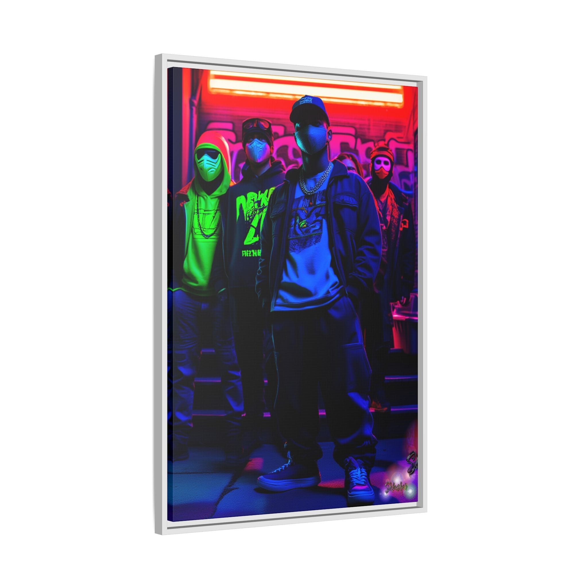 Cyberpunk Street Crew Framed Matte Canvas — Wall Art