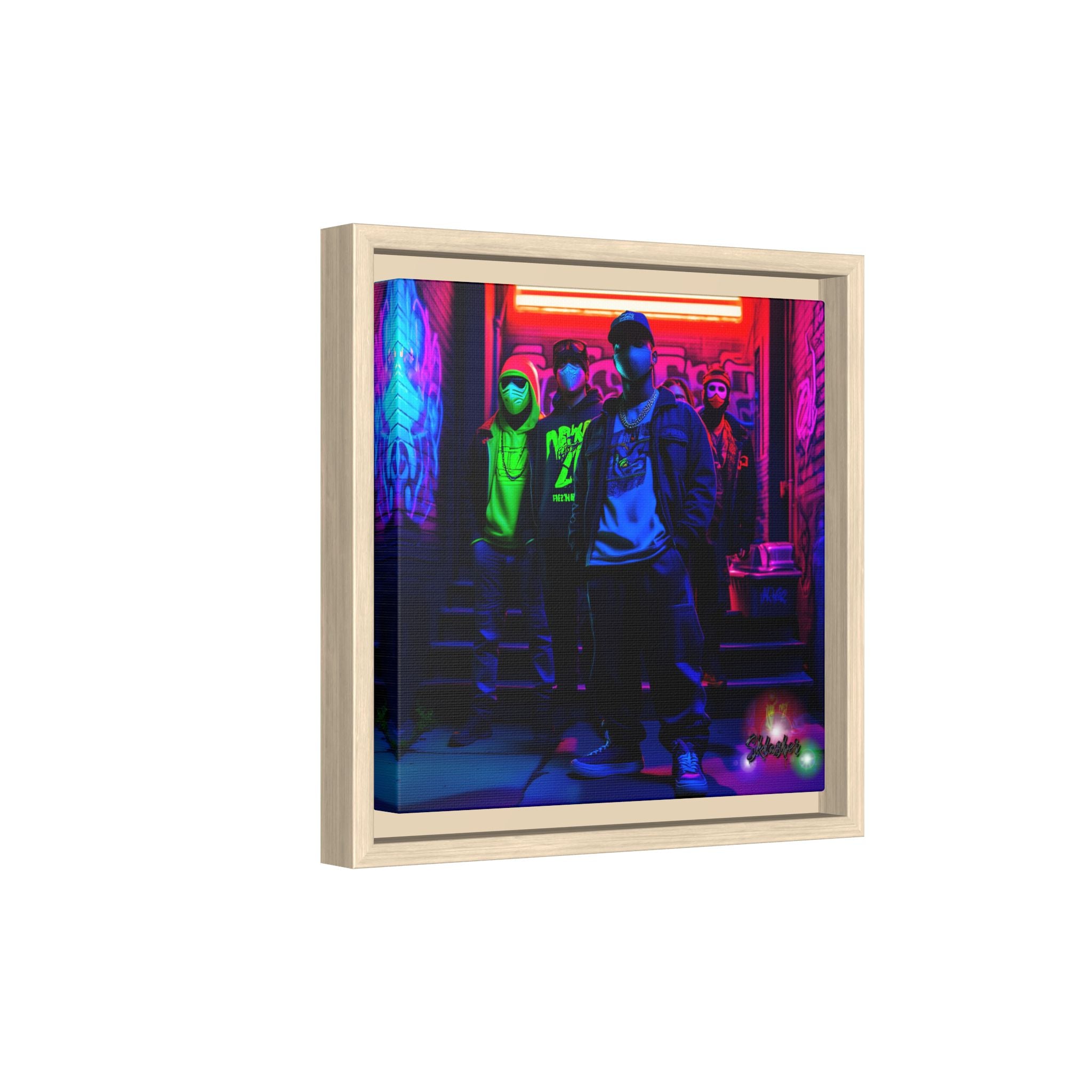 Cyberpunk Street Crew Framed Matte Canvas — Wall Art