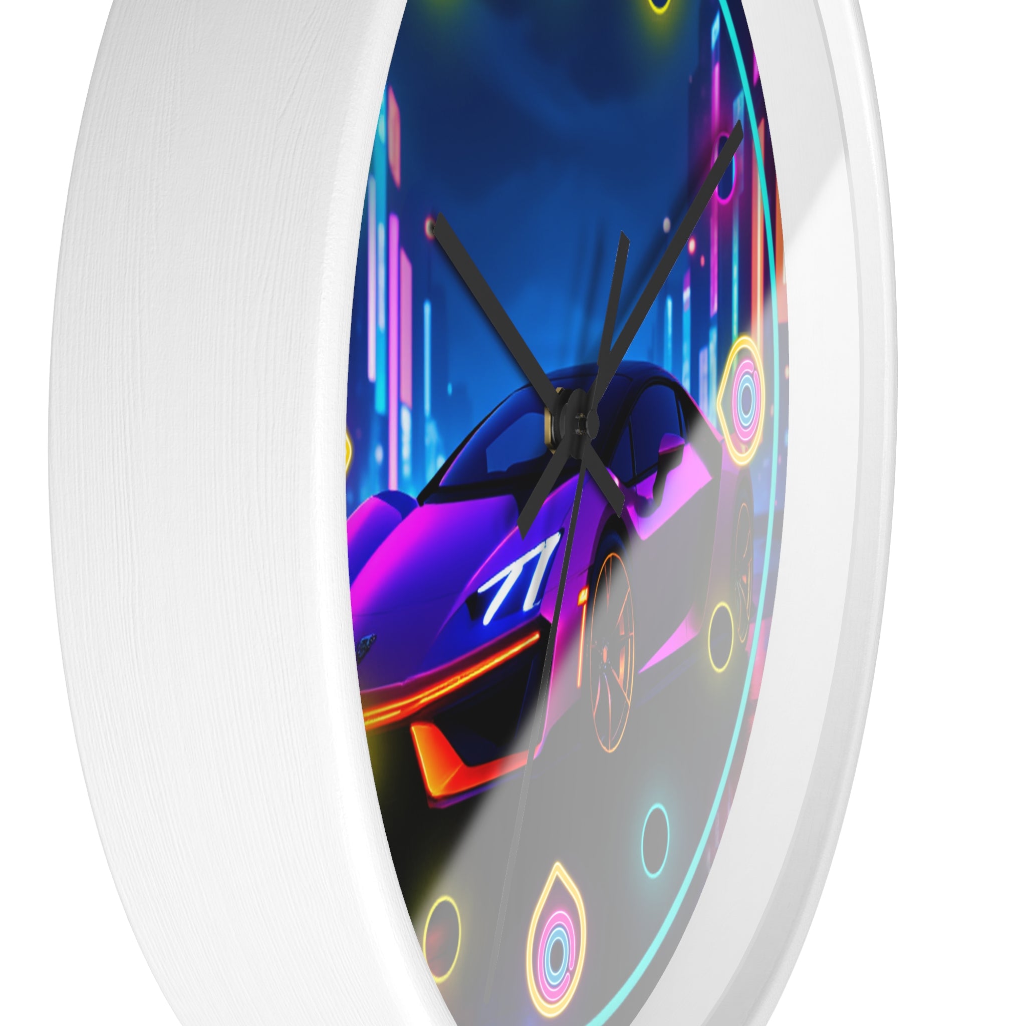 Futuristic Neon Light Supercar — Retro Wall Clock Decor