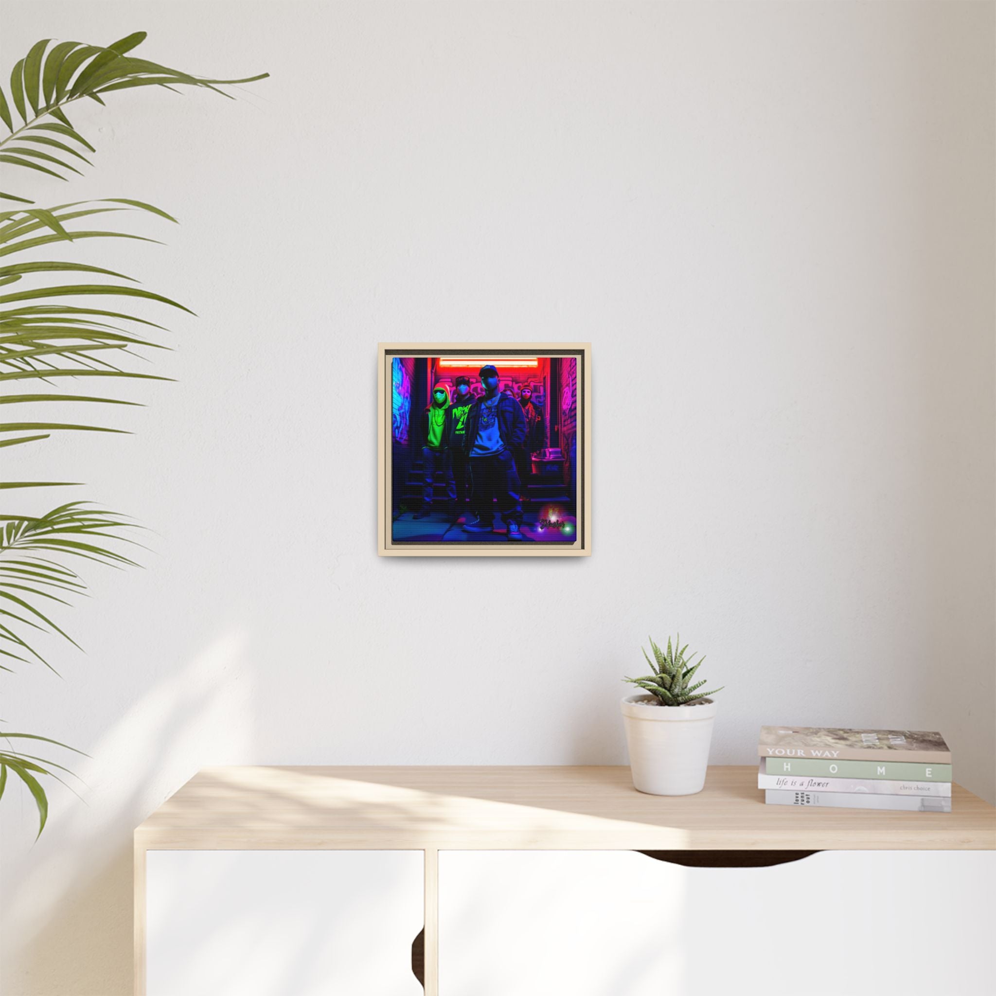 Cyberpunk Street Crew Framed Matte Canvas — Wall Art