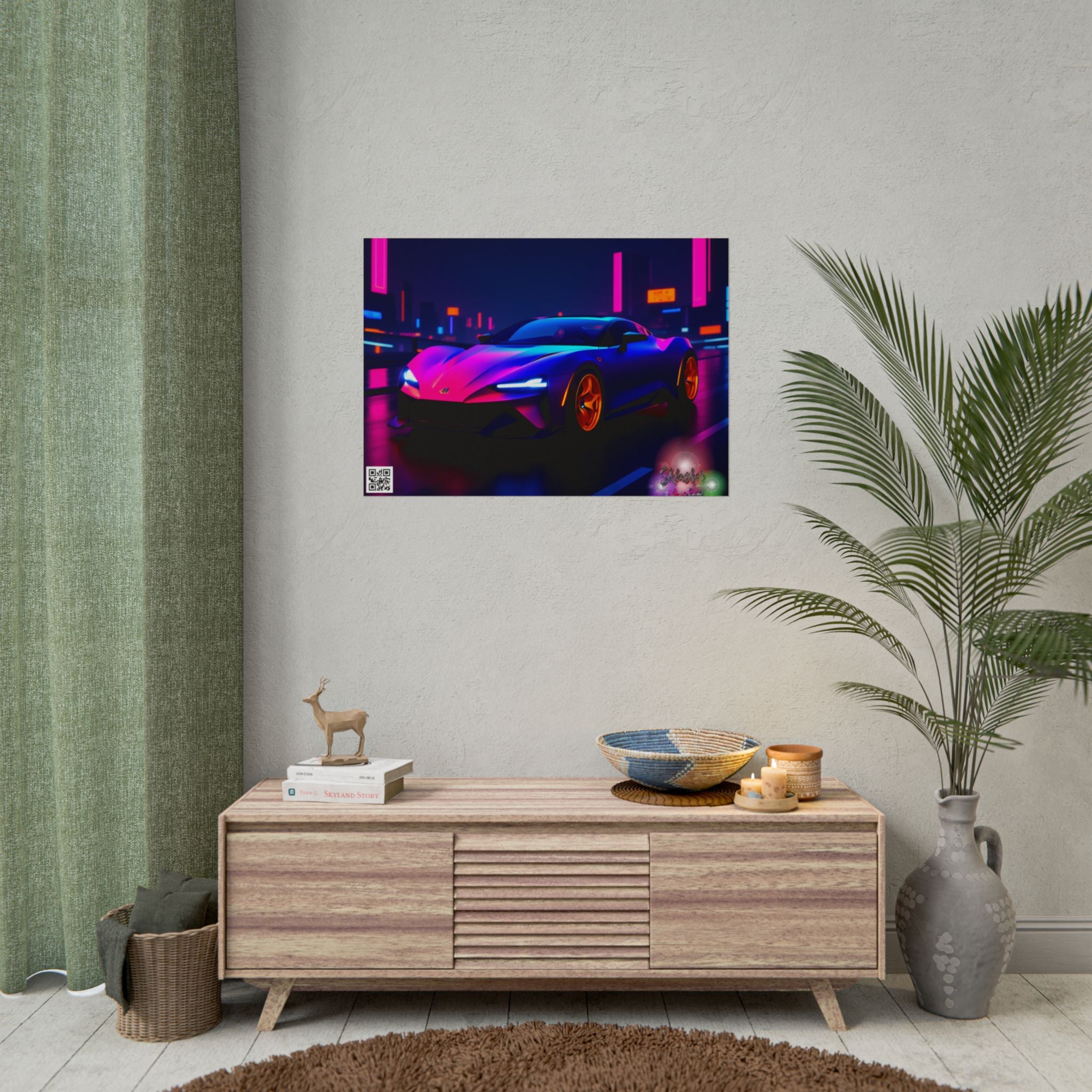 Futuristic Retro Supercar Poster — Vibrant Neon Wall Art