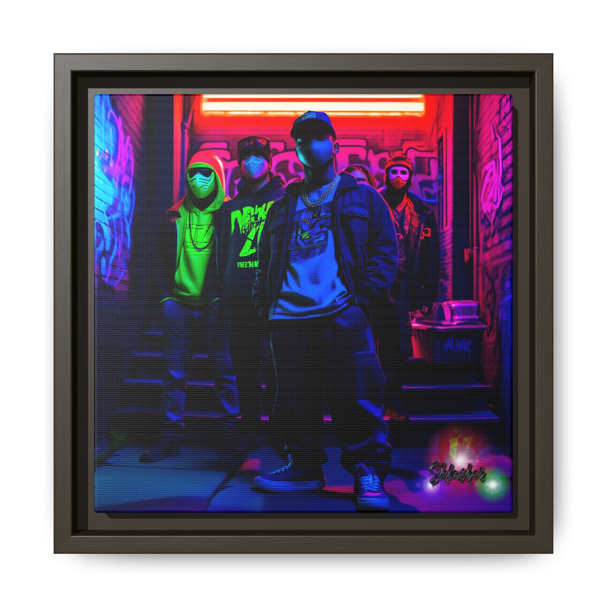 Cyberpunk Street Crew Framed Matte Canvas — Wall Art