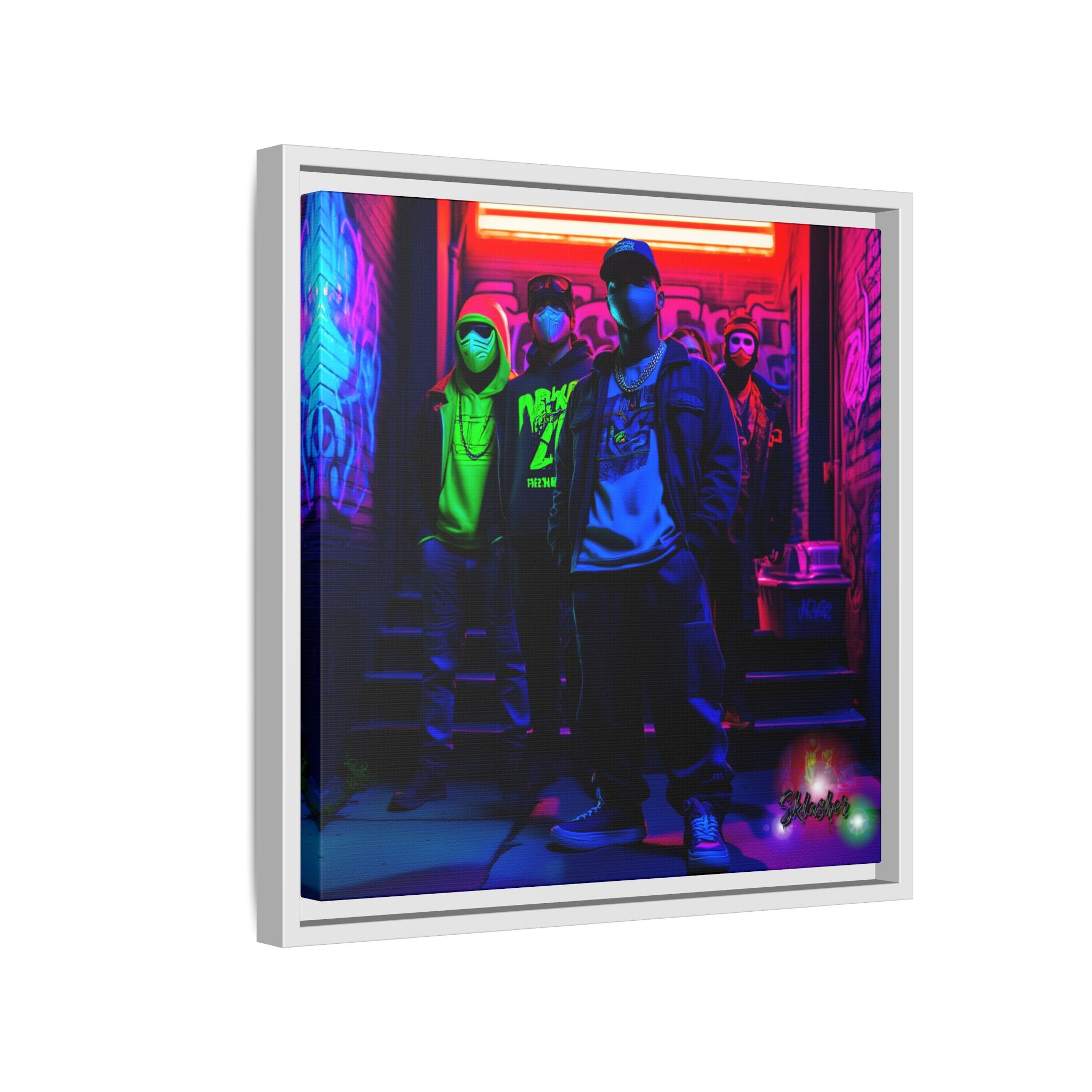Cyberpunk Street Crew Framed Matte Canvas — Wall Art