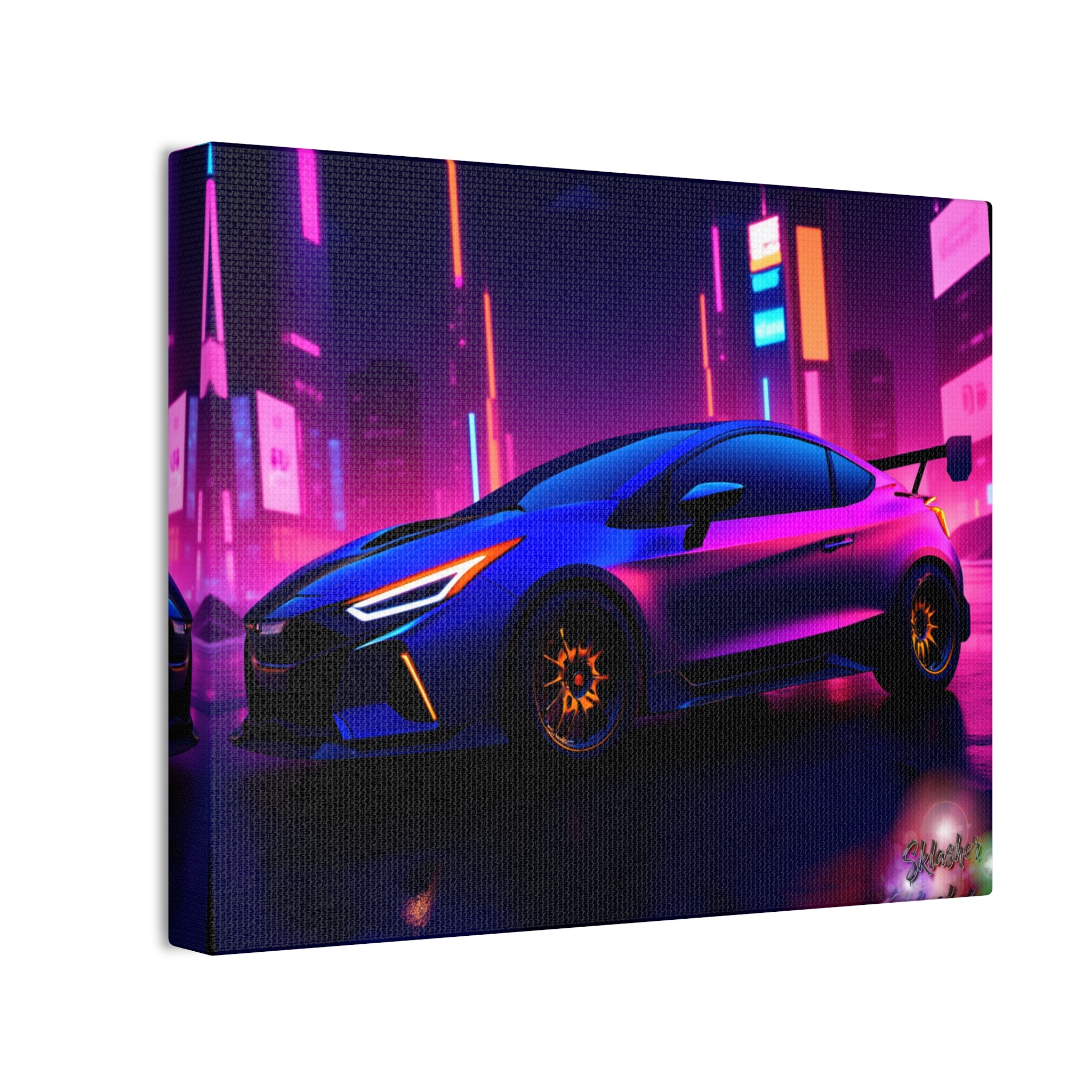 Colorful Retro Futuristic Sports Car — Stretched Canvas Wall Art