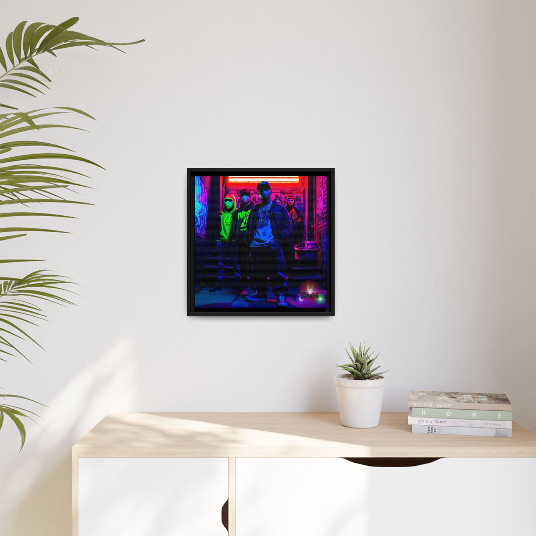 Cyberpunk Street Crew Framed Matte Canvas — Wall Art