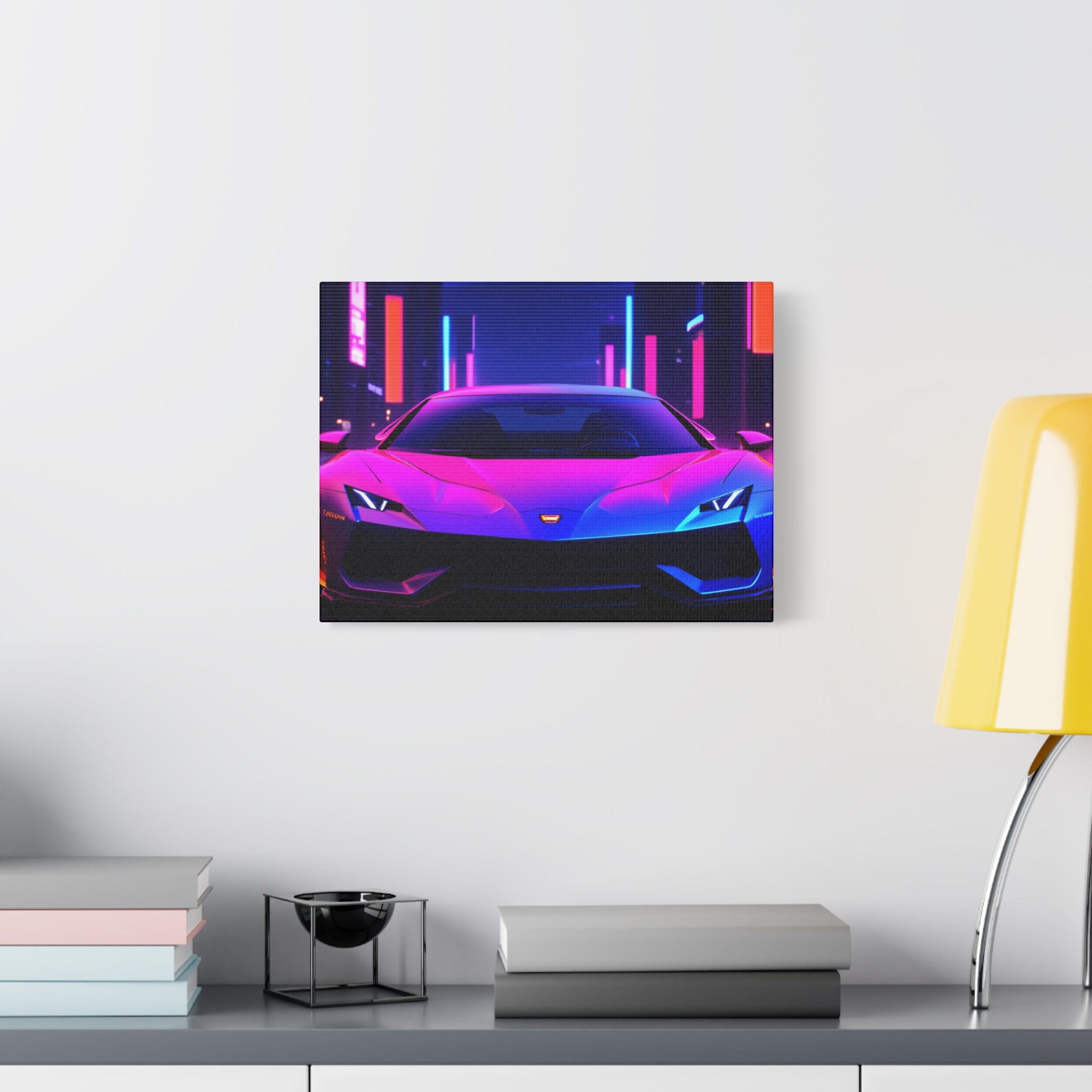 Retro Futuristic Neon Supercar — Wall Art Canvas
