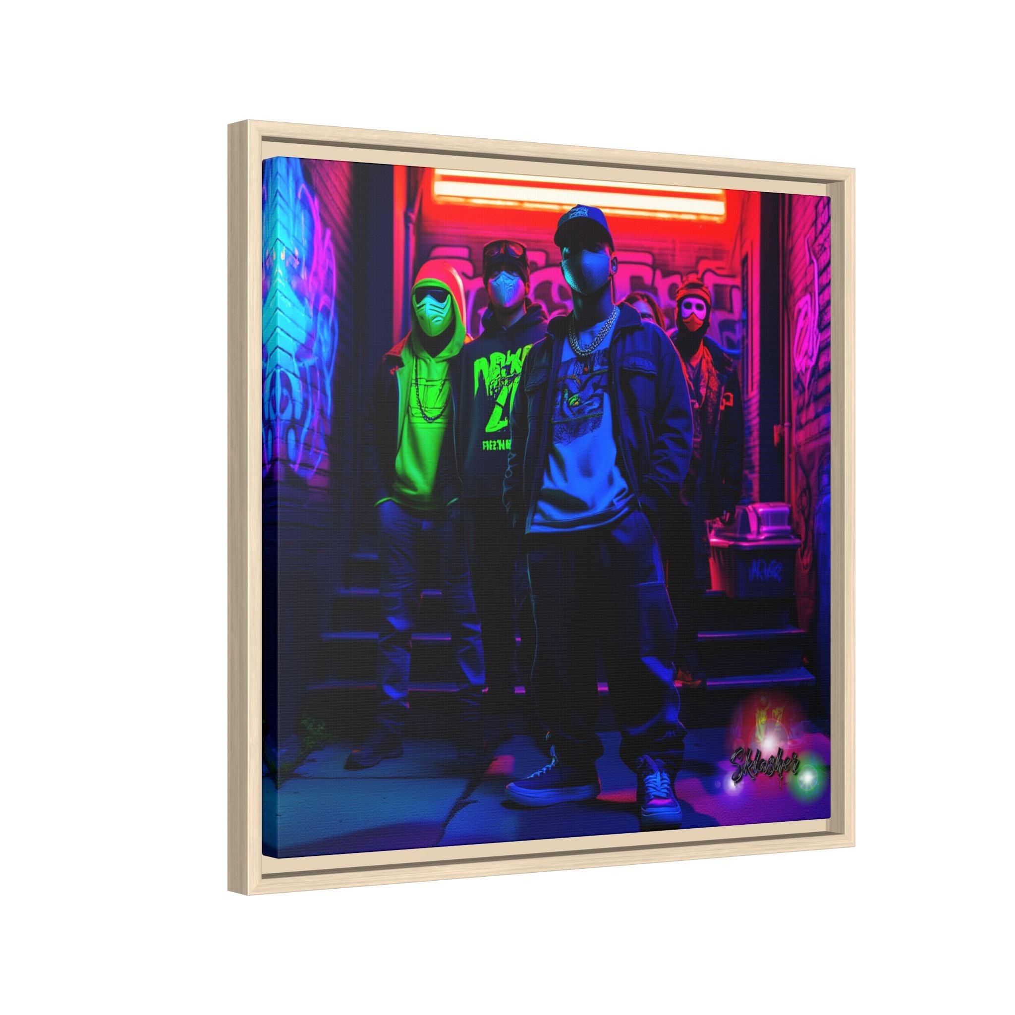 Cyberpunk Street Crew Framed Matte Canvas — Wall Art