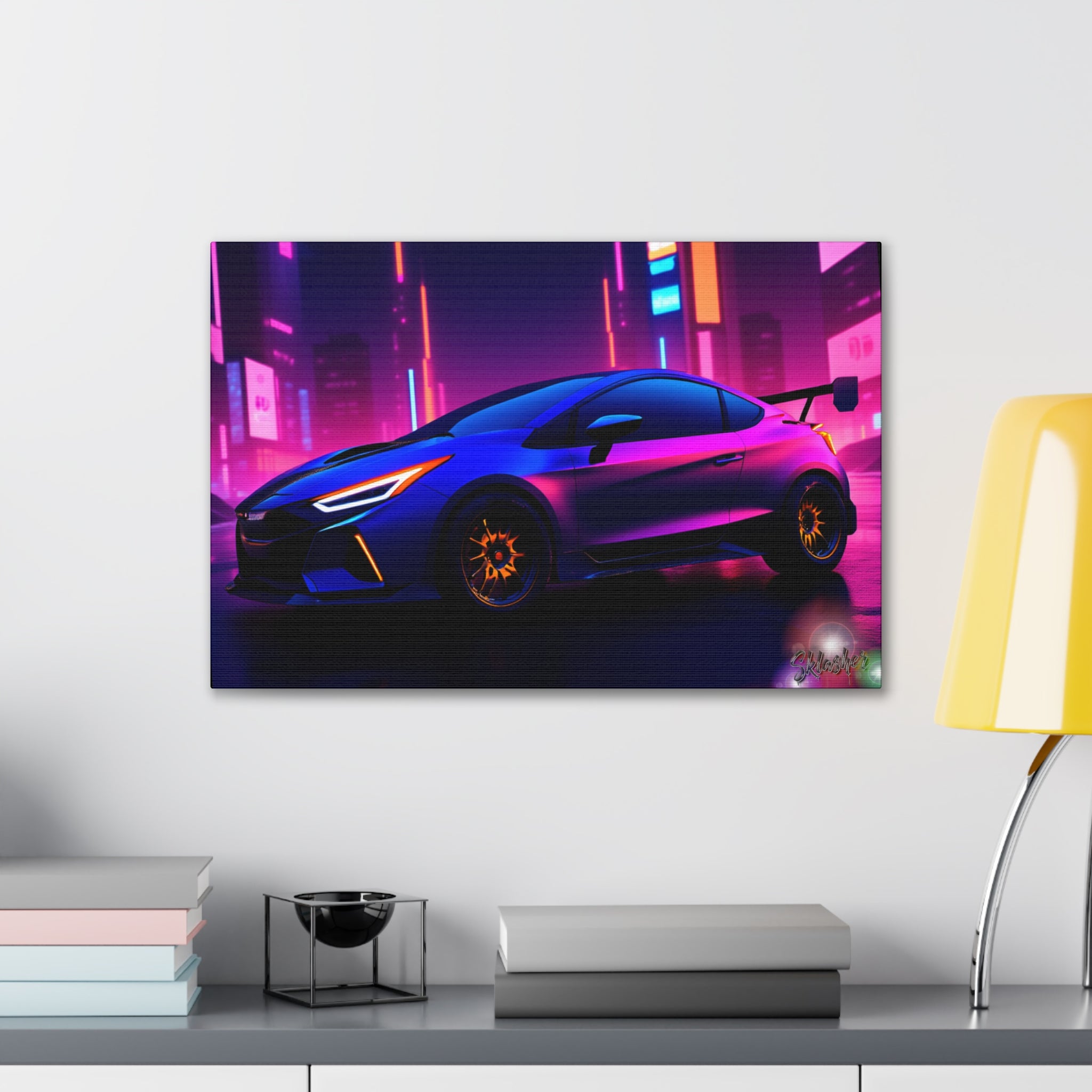 Colorful Retro Futuristic Sports Car — Stretched Canvas Wall Art