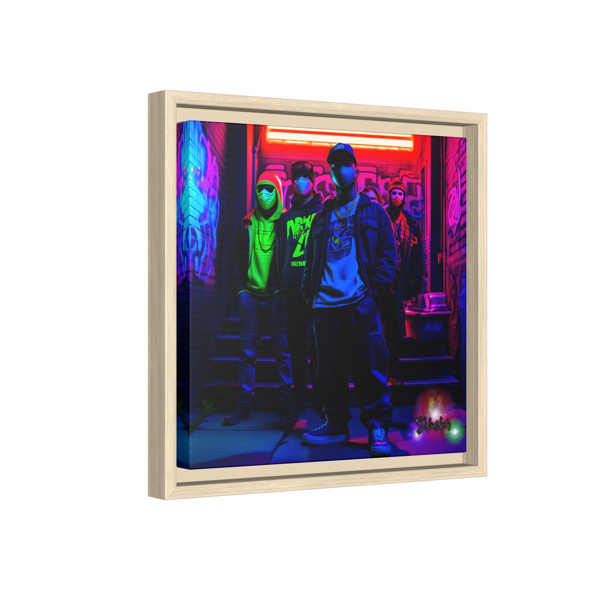 Cyberpunk Street Crew Framed Matte Canvas — Wall Art