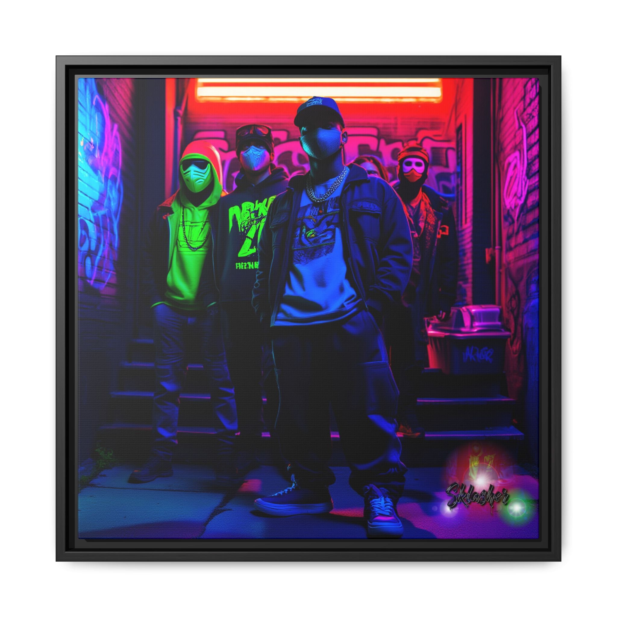 Cyberpunk Street Crew Framed Matte Canvas — Wall Art