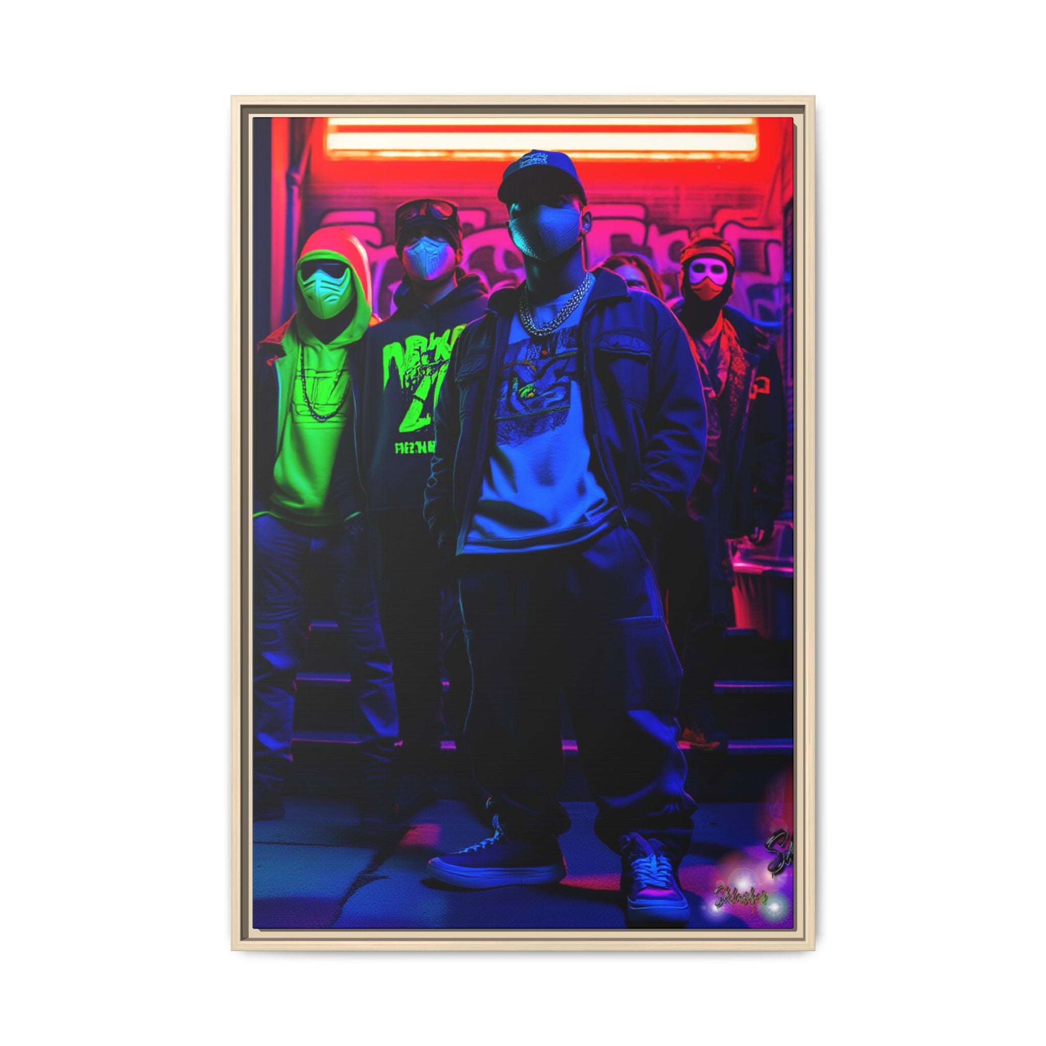 Cyberpunk Street Crew Framed Matte Canvas — Wall Art