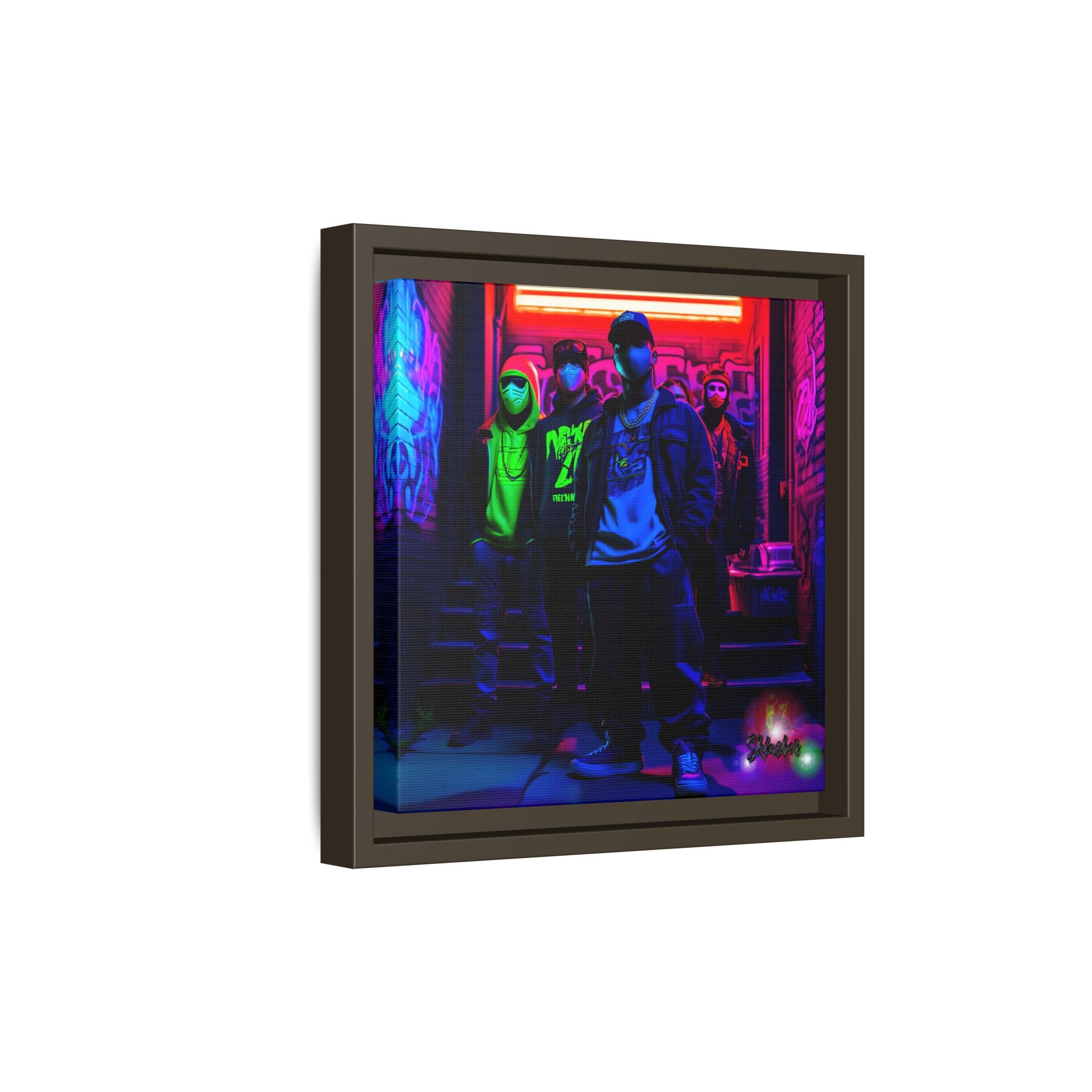 Cyberpunk Street Crew Framed Matte Canvas — Wall Art