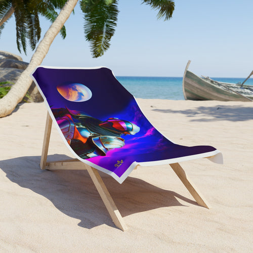 Galactic Knight Beach Towel — Retro Sci‑Fi Space Armor Design