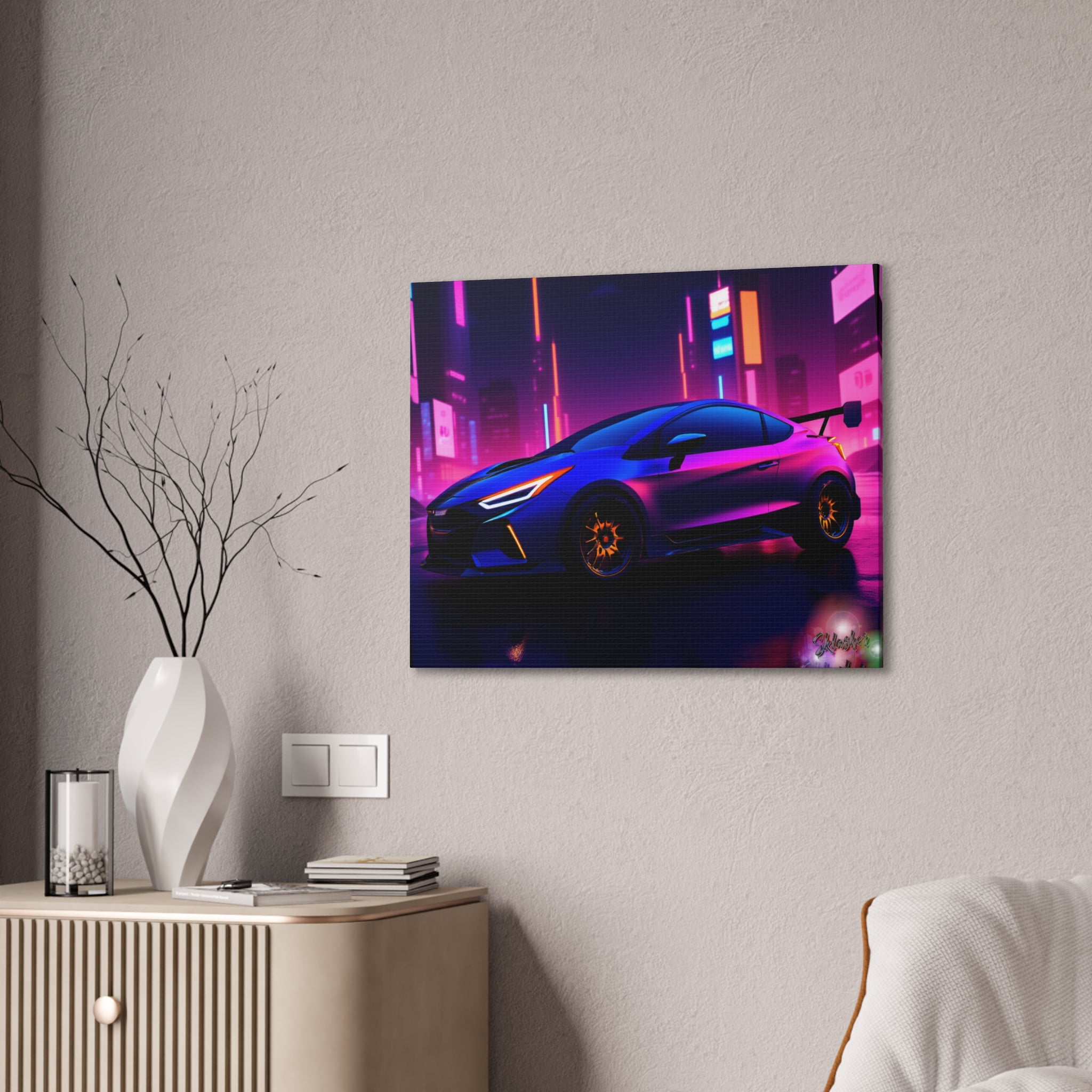 Colorful Retro Futuristic Sports Car — Stretched Canvas Wall Art