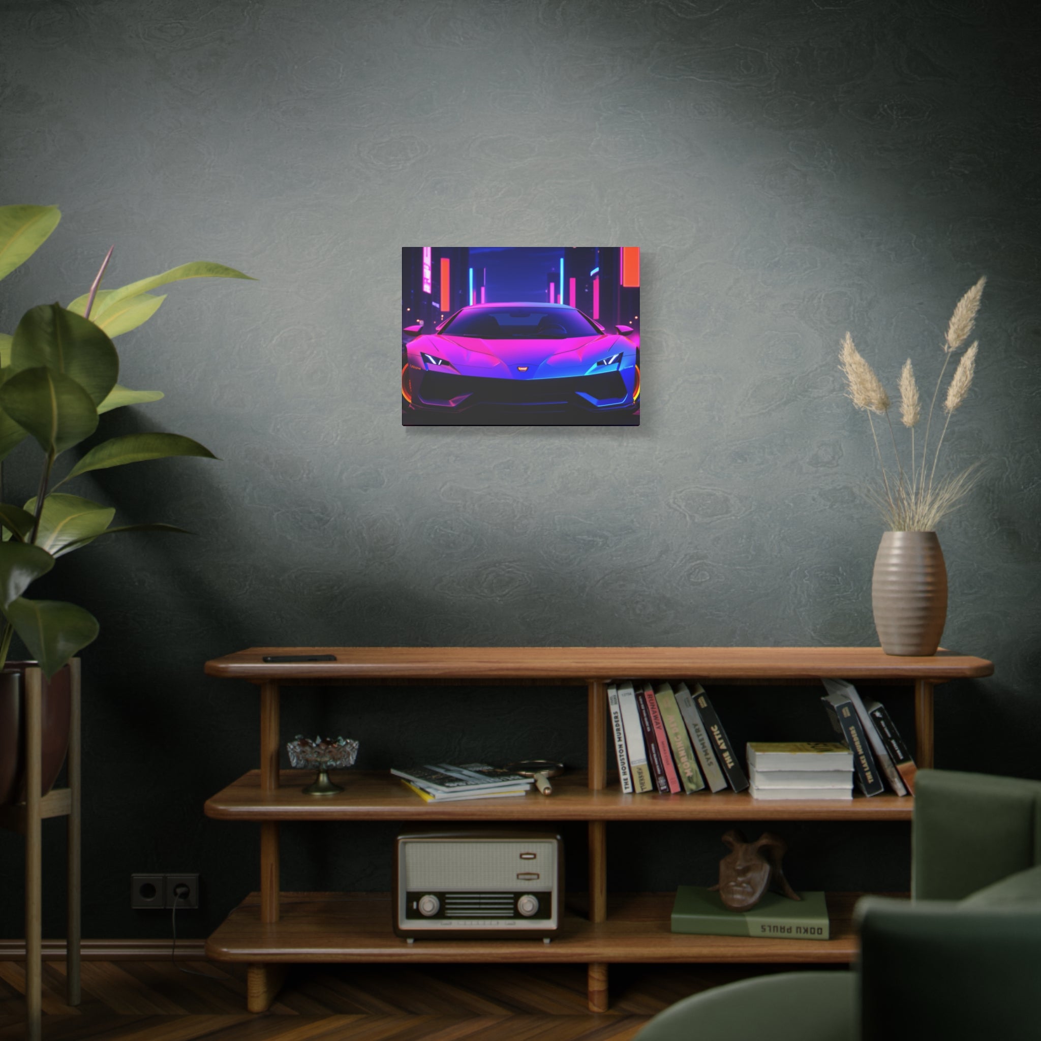 Retro Futuristic Neon Supercar — Wall Art Canvas