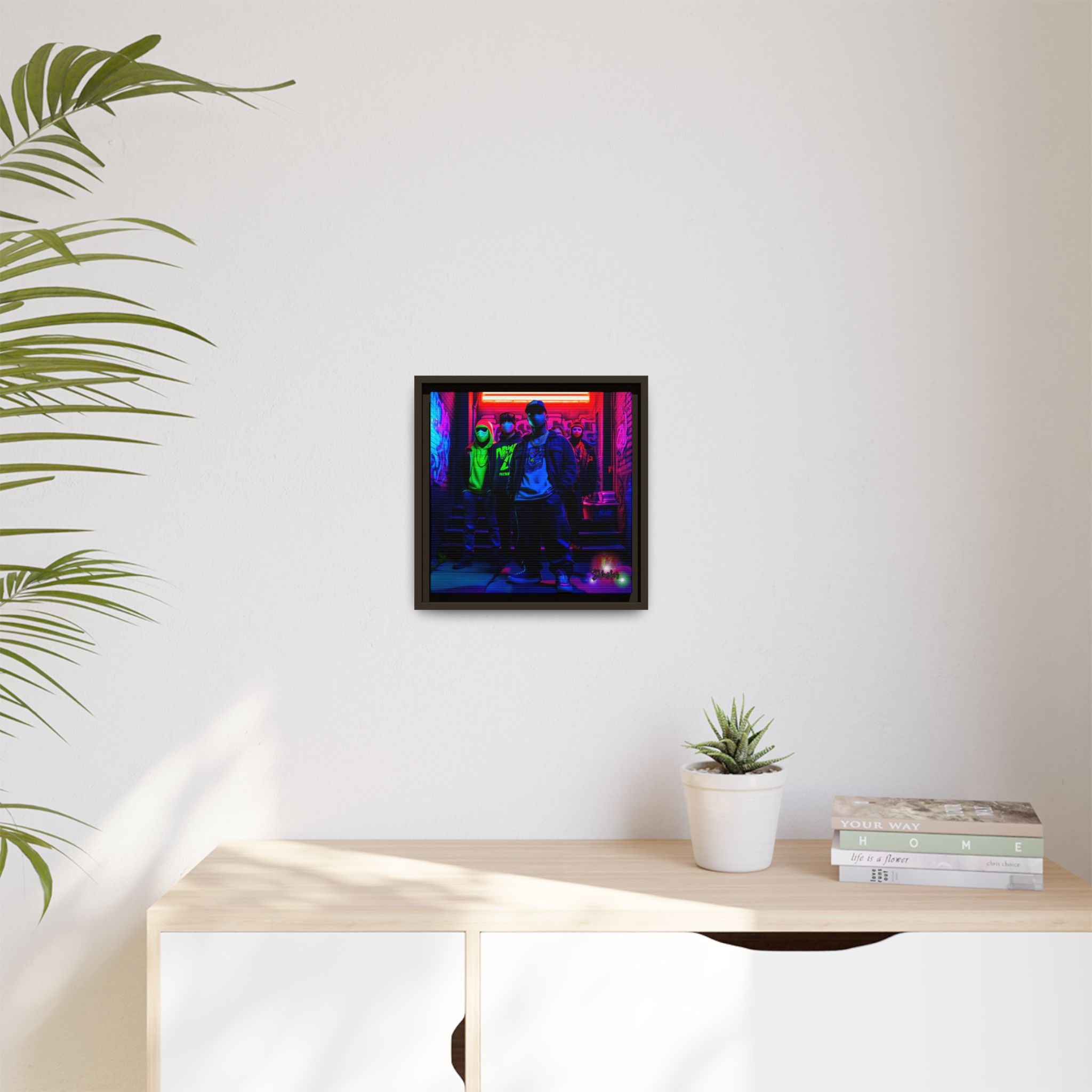 Cyberpunk Street Crew Framed Matte Canvas — Wall Art