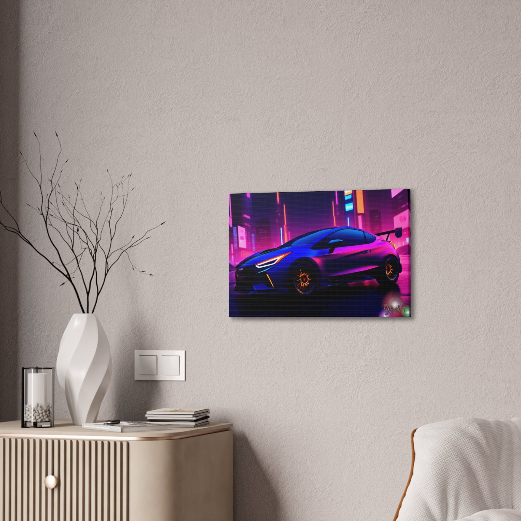 Colorful Retro Futuristic Sports Car — Stretched Canvas Wall Art