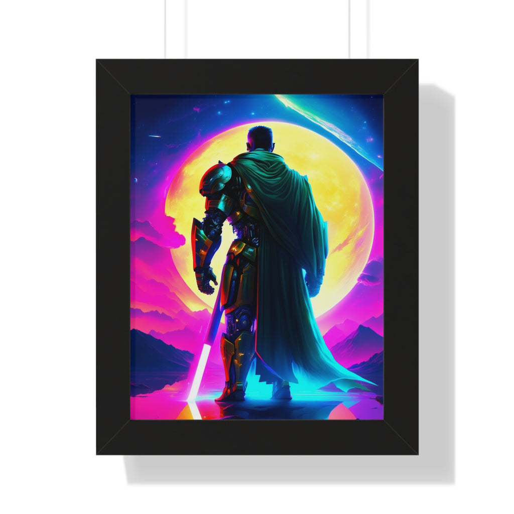 Framed Poster — Neon Sci‑Fi Knight Artwork (Vertical)