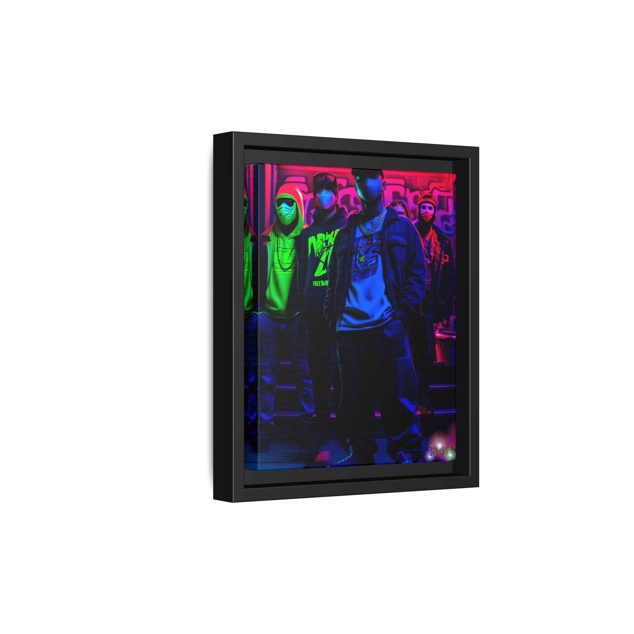 Cyberpunk Street Crew Framed Matte Canvas — Wall Art