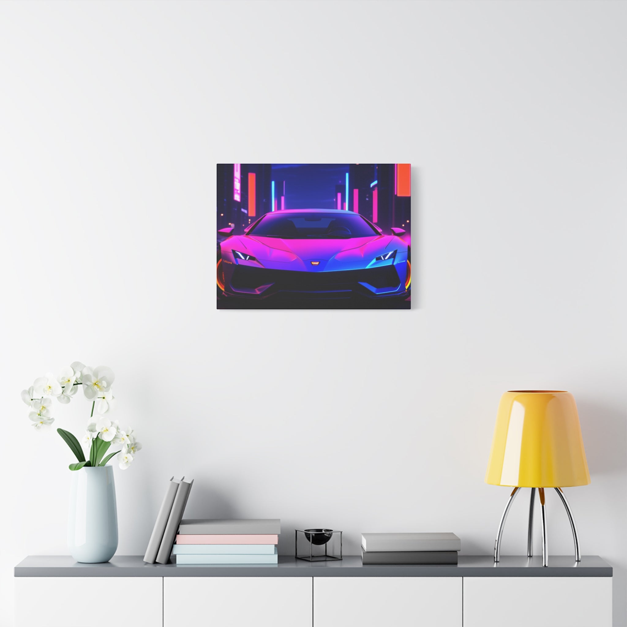 Retro Futuristic Neon Supercar — Wall Art Canvas