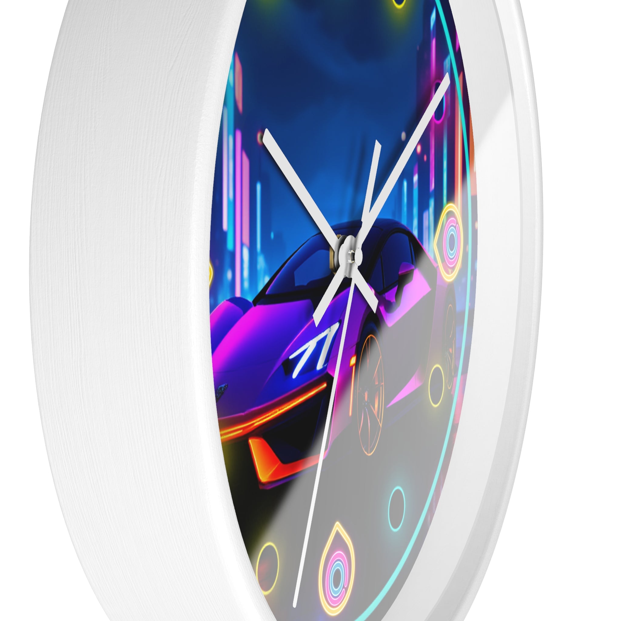 Futuristic Neon Light Supercar — Retro Wall Clock Decor