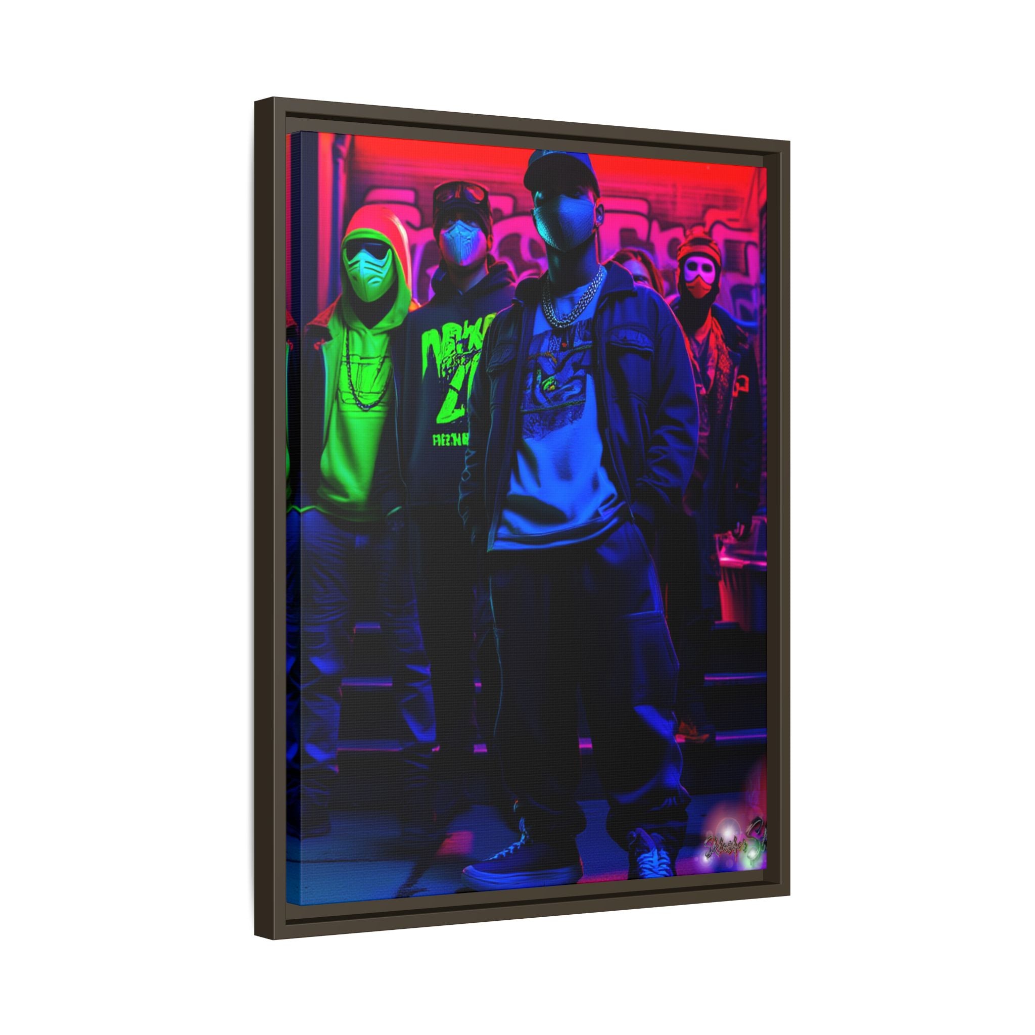 Cyberpunk Street Crew Framed Matte Canvas — Wall Art