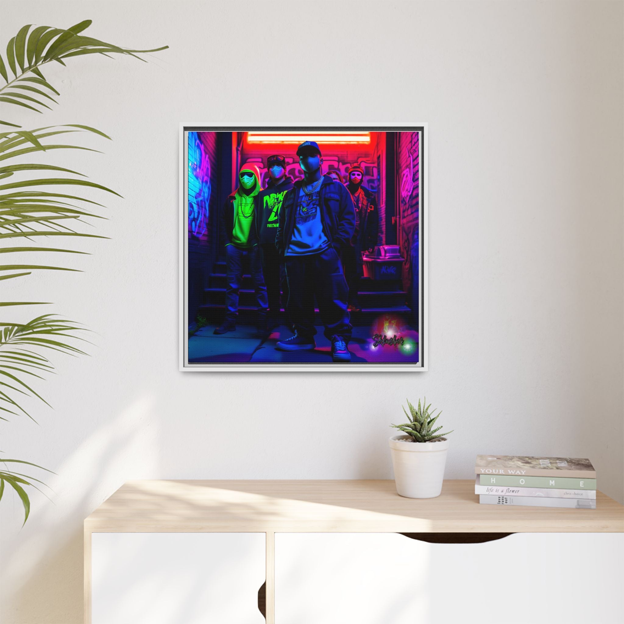 Cyberpunk Street Crew Framed Matte Canvas — Wall Art