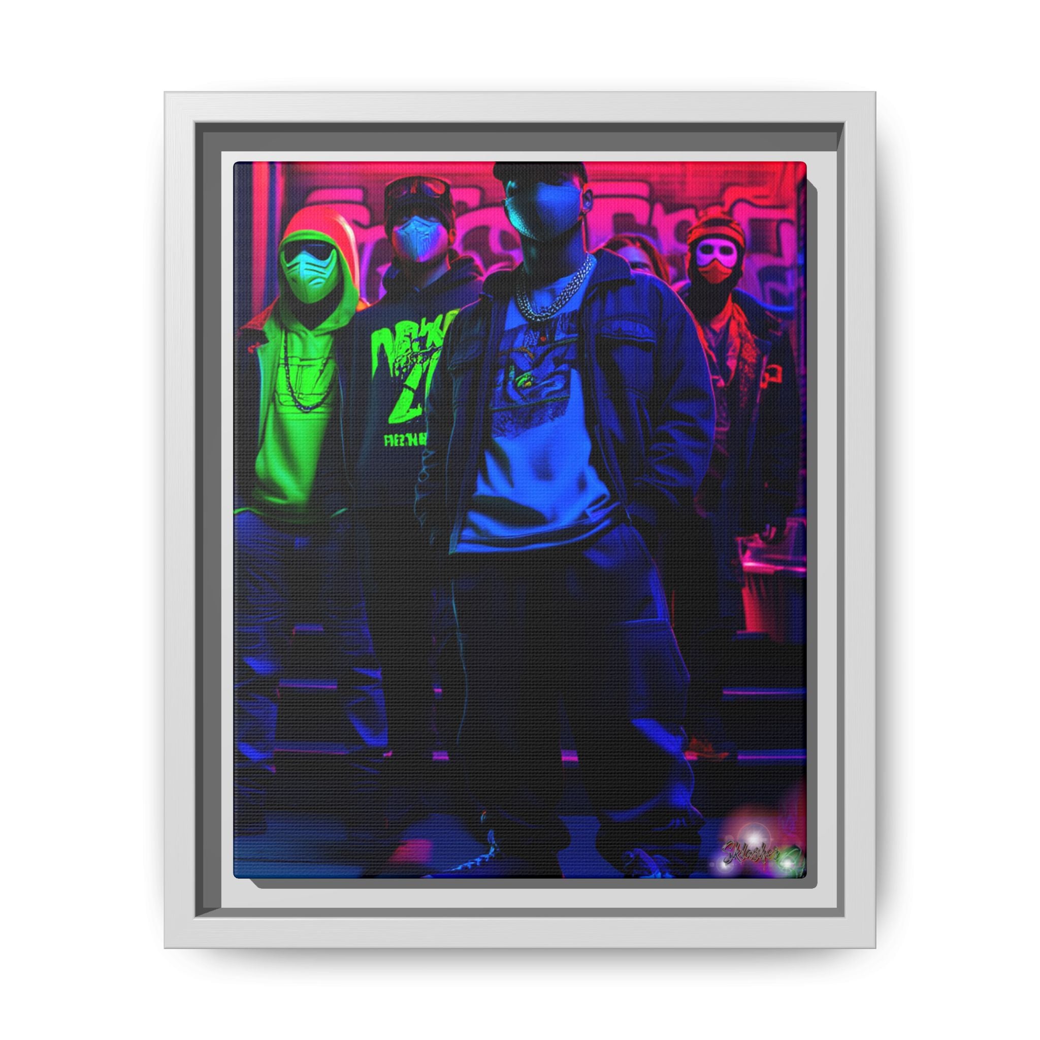 Cyberpunk Street Crew Framed Matte Canvas — Wall Art