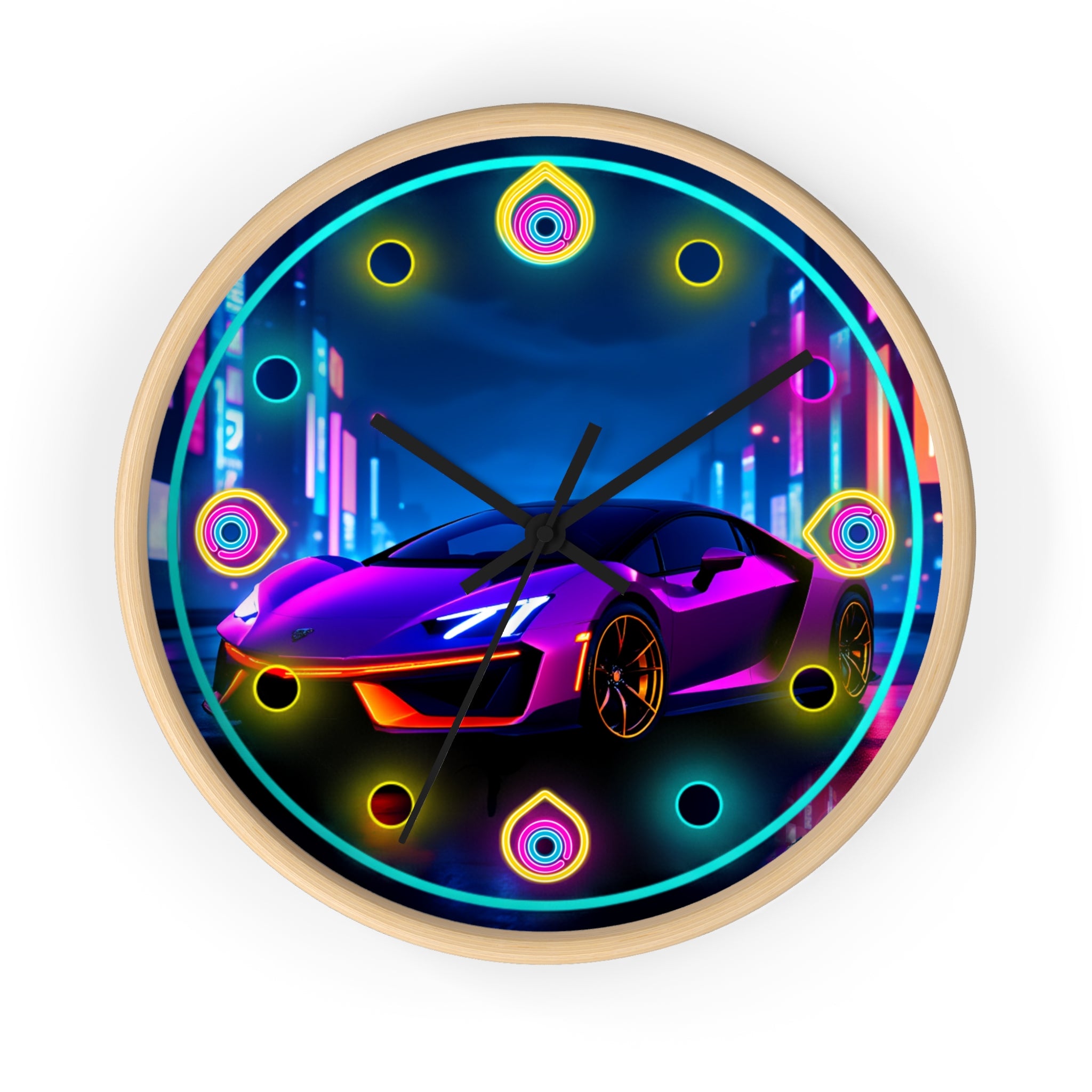 Futuristic Neon Light Supercar — Retro Wall Clock Decor
