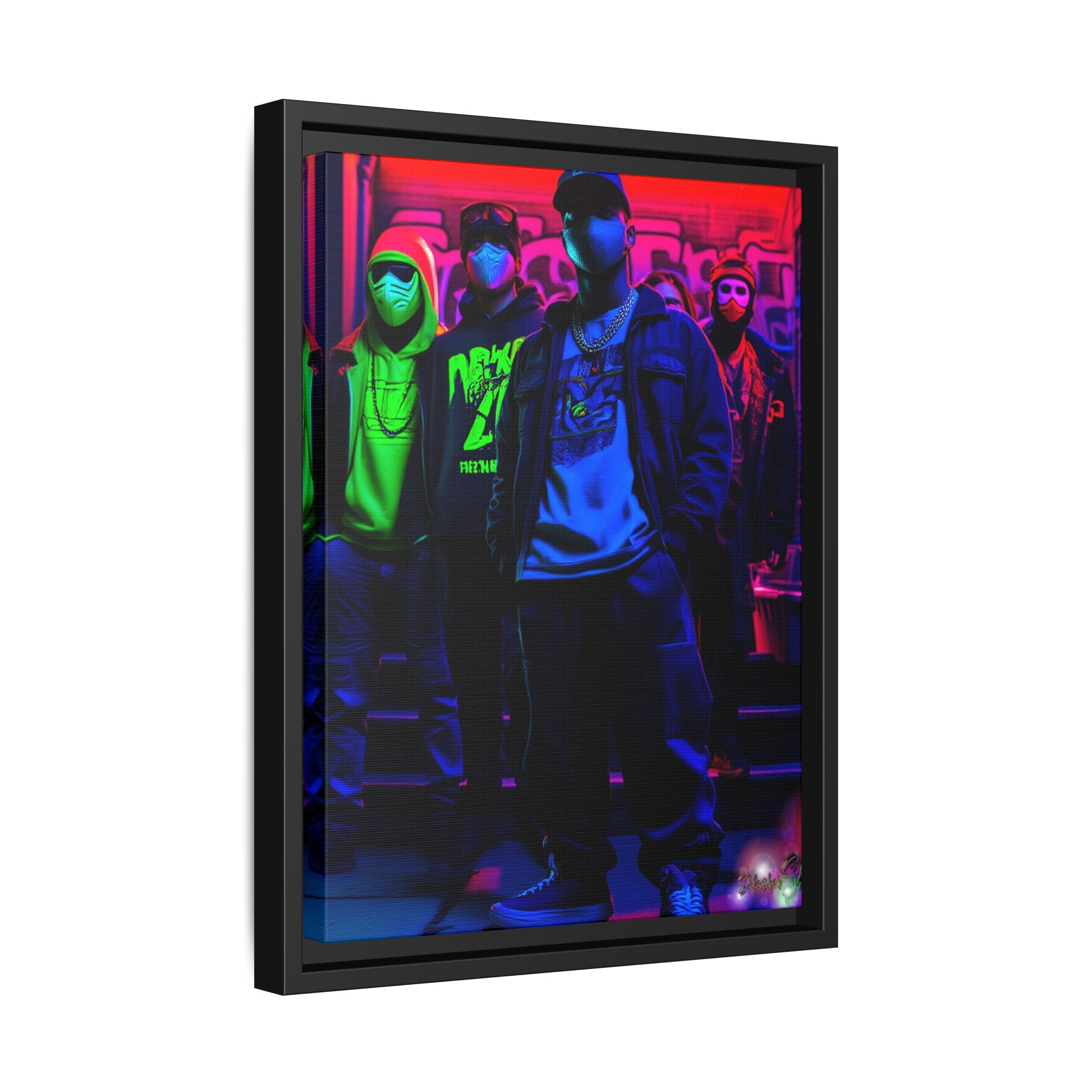 Cyberpunk Street Crew Framed Matte Canvas — Wall Art