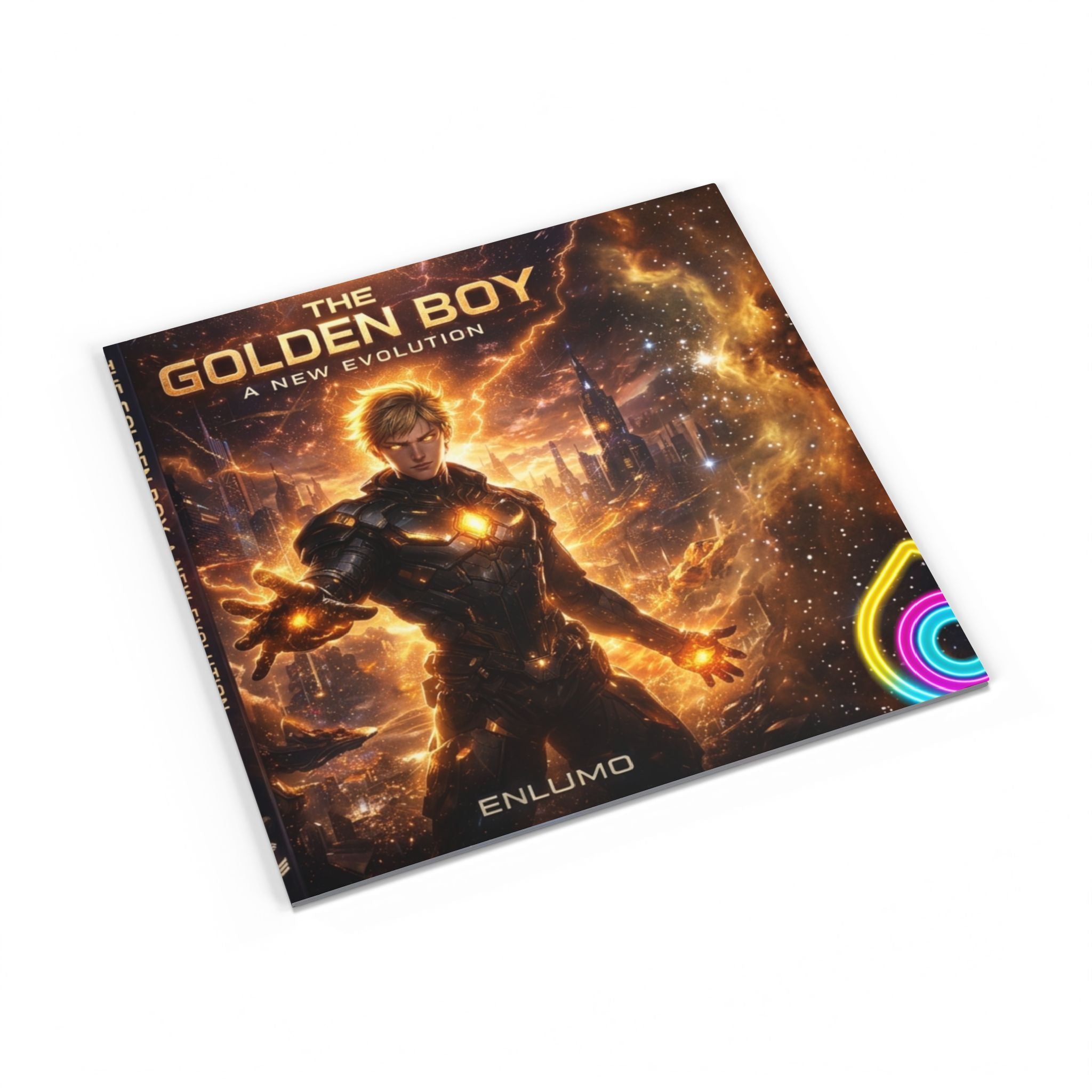 The Golden Boy: A New Evolution – Cyberpunk Comic Art Print | Futuristic Neon Story Book