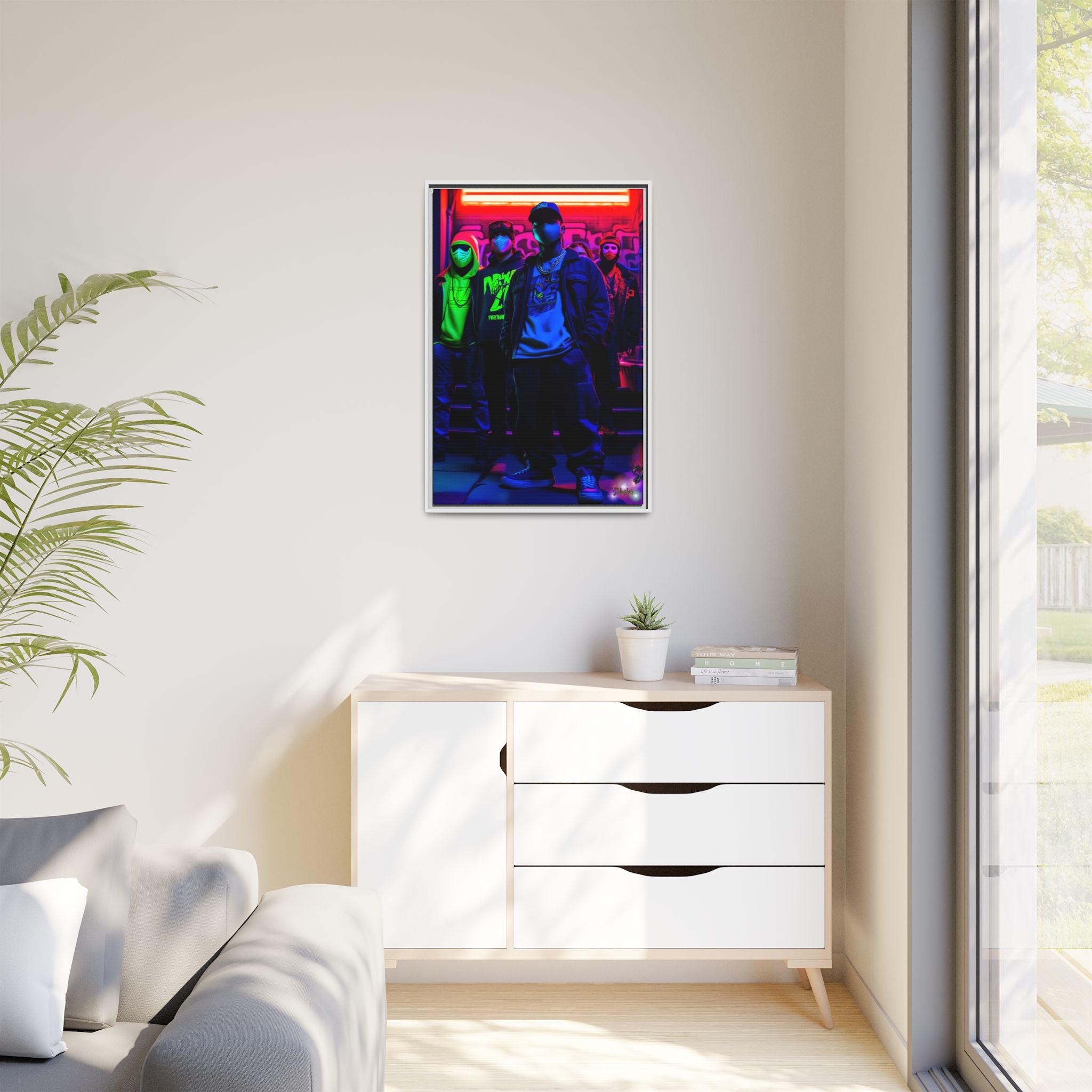Cyberpunk Street Crew Framed Matte Canvas — Wall Art